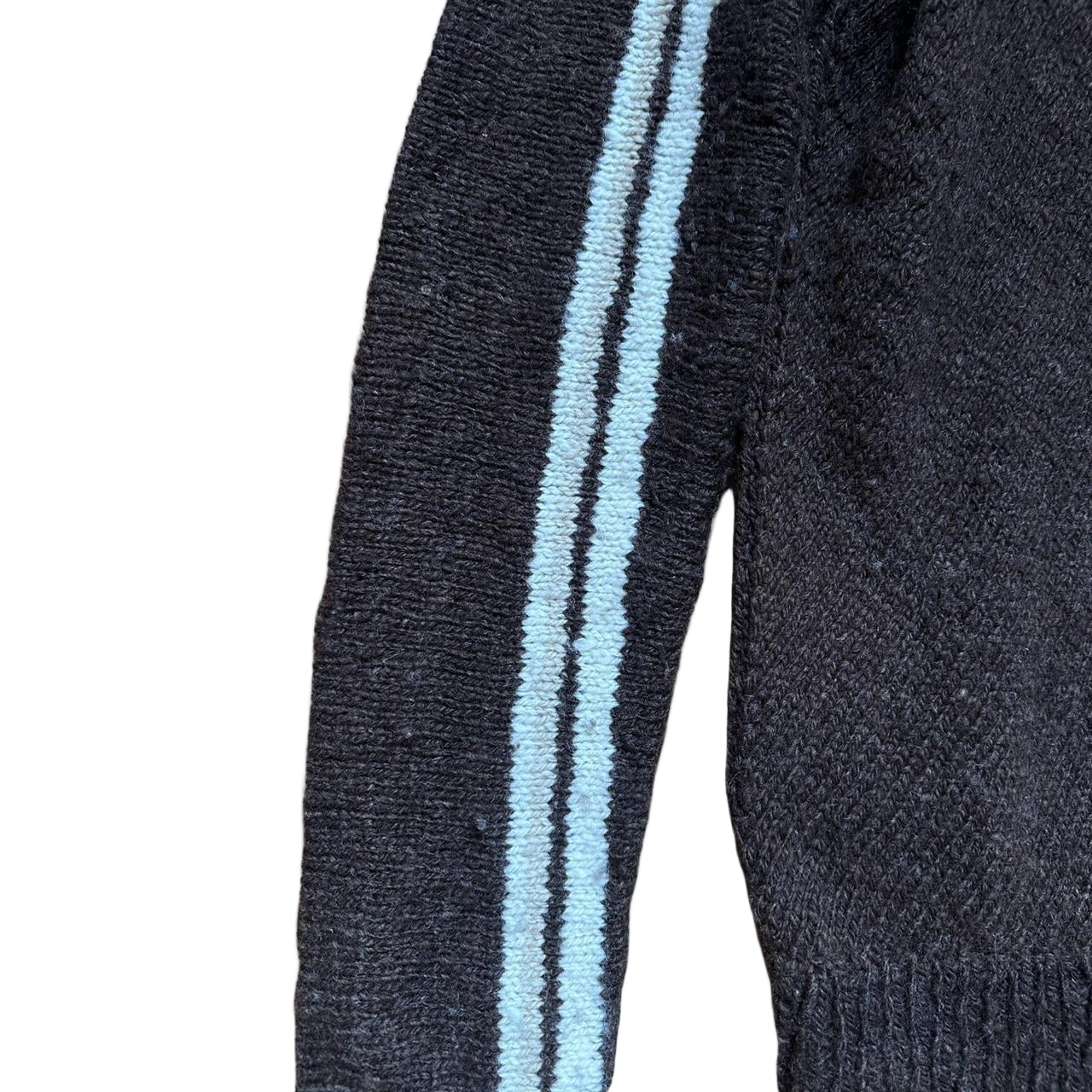 Vintage brown wool sweater with cream V pattern across the chest and sleeves, Prada-inspired design, size large. back close up