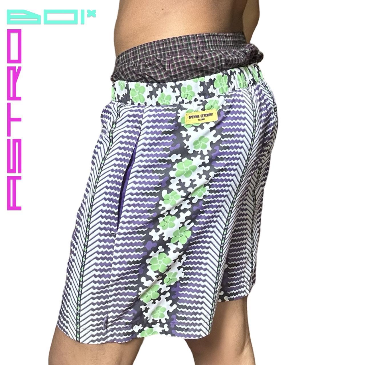 OPENING CEREMONY X COLUMBIA PURPLE & GREEN FLORAL PRINT SWIM SHORTS