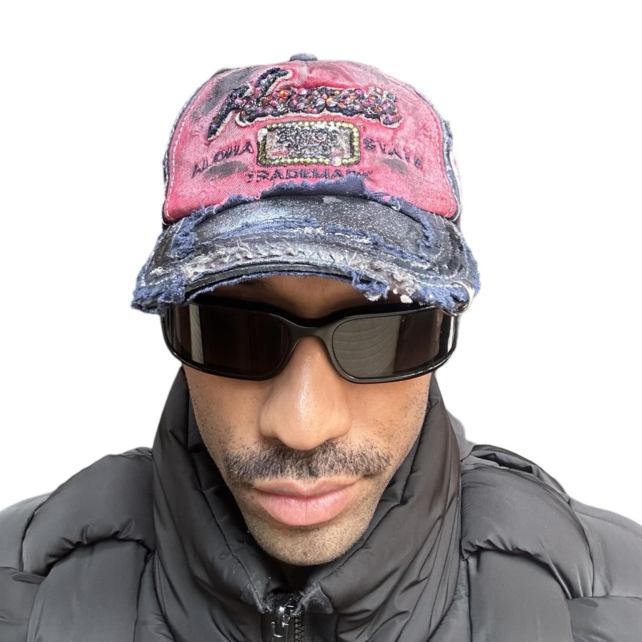 ASTROBOI* 'Hawaii' Y2K Red/Blue Rhinestone Hat , front overview