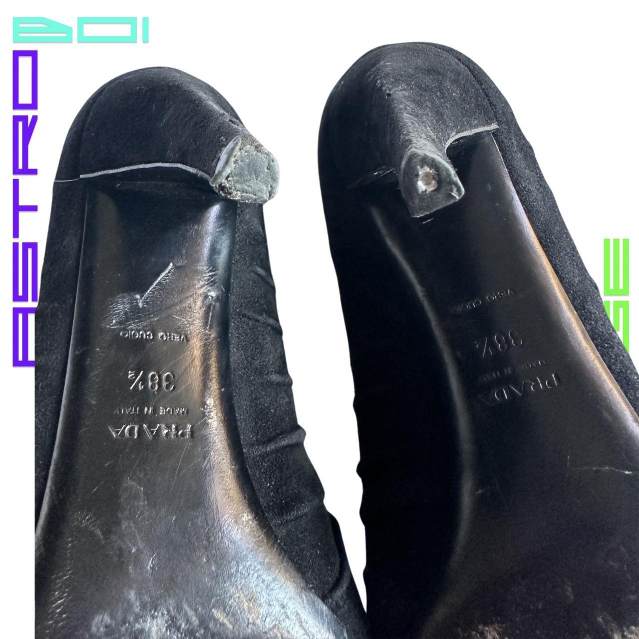 VINTAGE PRADA BLACK SUEDE RUCHED HEELS_ 38.5