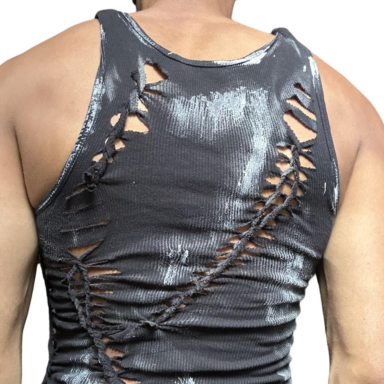 ASTROBOI* Black & White Twist Ribbed Braided Party Tank Top - back close up