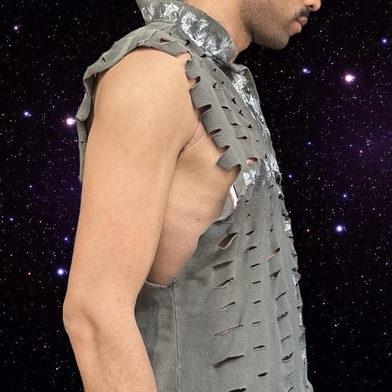 ASTROBOI* Grey Grunge Painted Sleeveless Polo - right