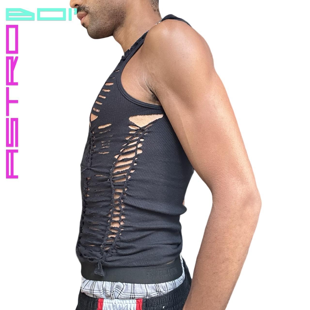 ASTROBOI* CELESTIAL CUT OUT BLACK BRAIDED PARTY TANK TOP_ MEDIUM