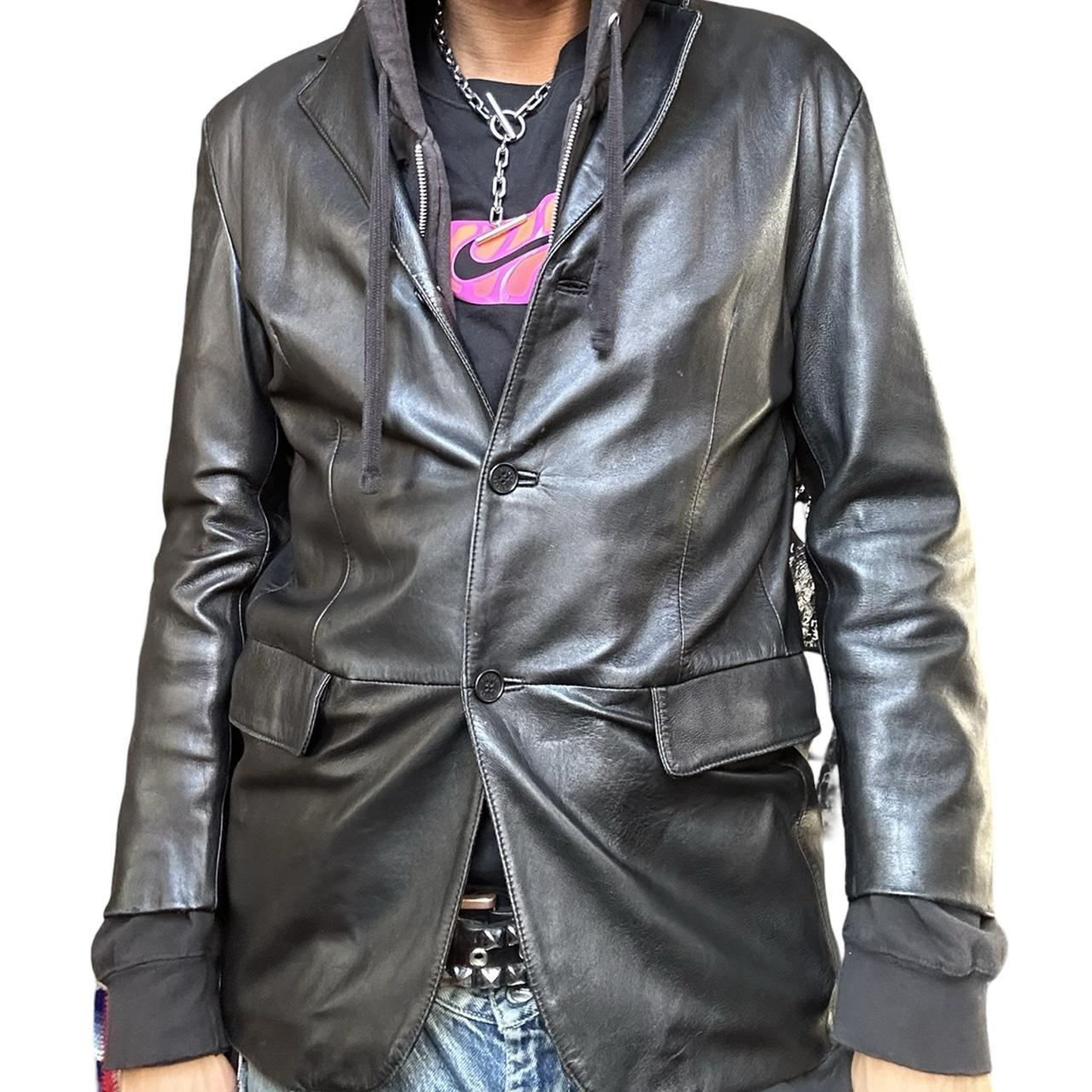 Sisley Black Leather Blazer, front close up