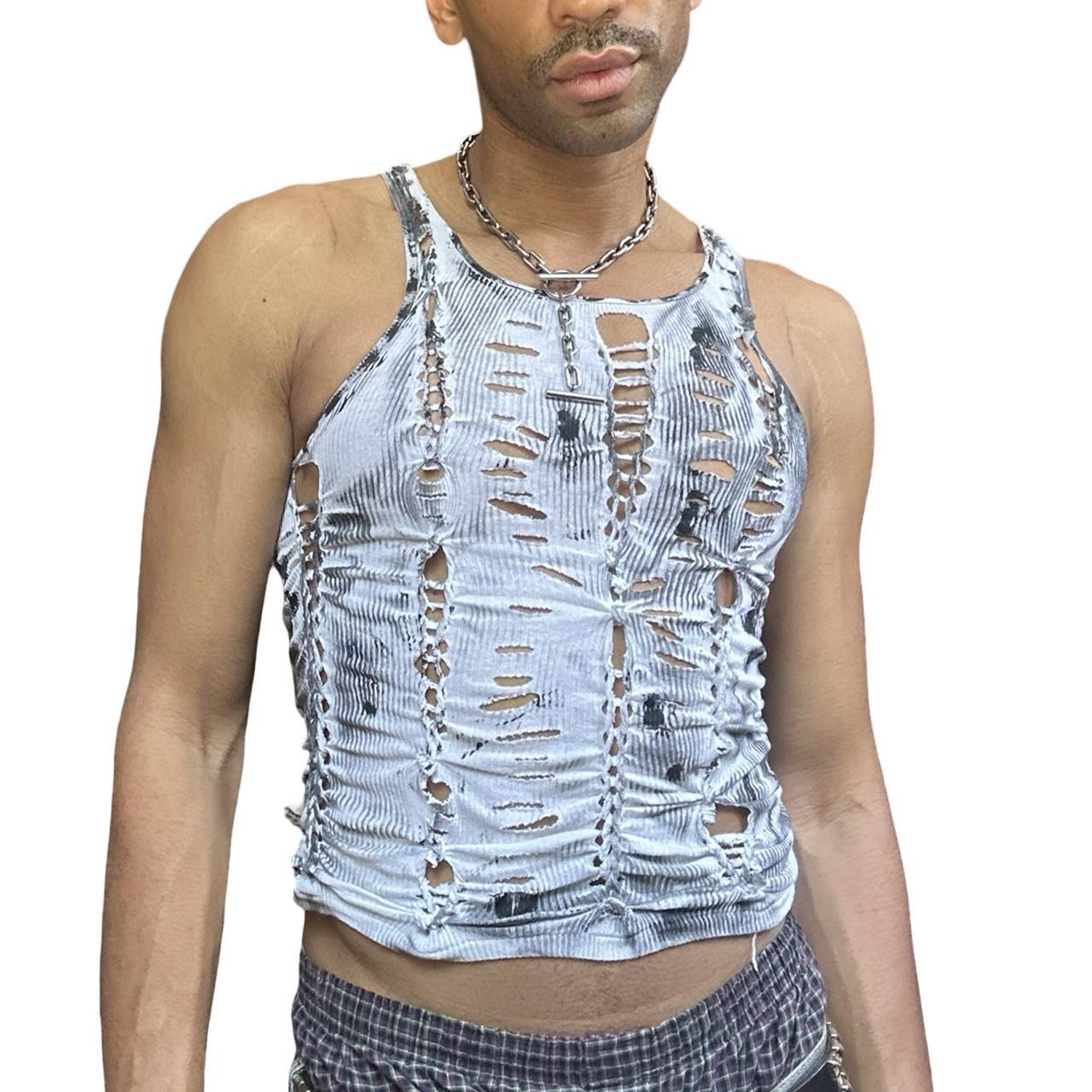ASTROBOI* White & Black Braided Paint Twist Top - front 2