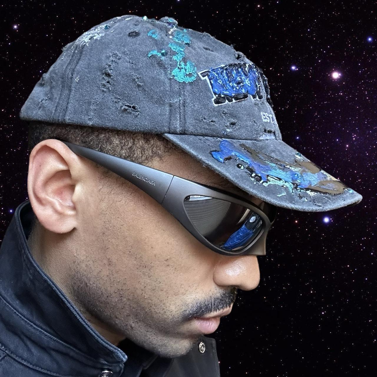 ASTROBOI* 'Plavala' Black Iridescent Painted Rhinestone Resin Hat