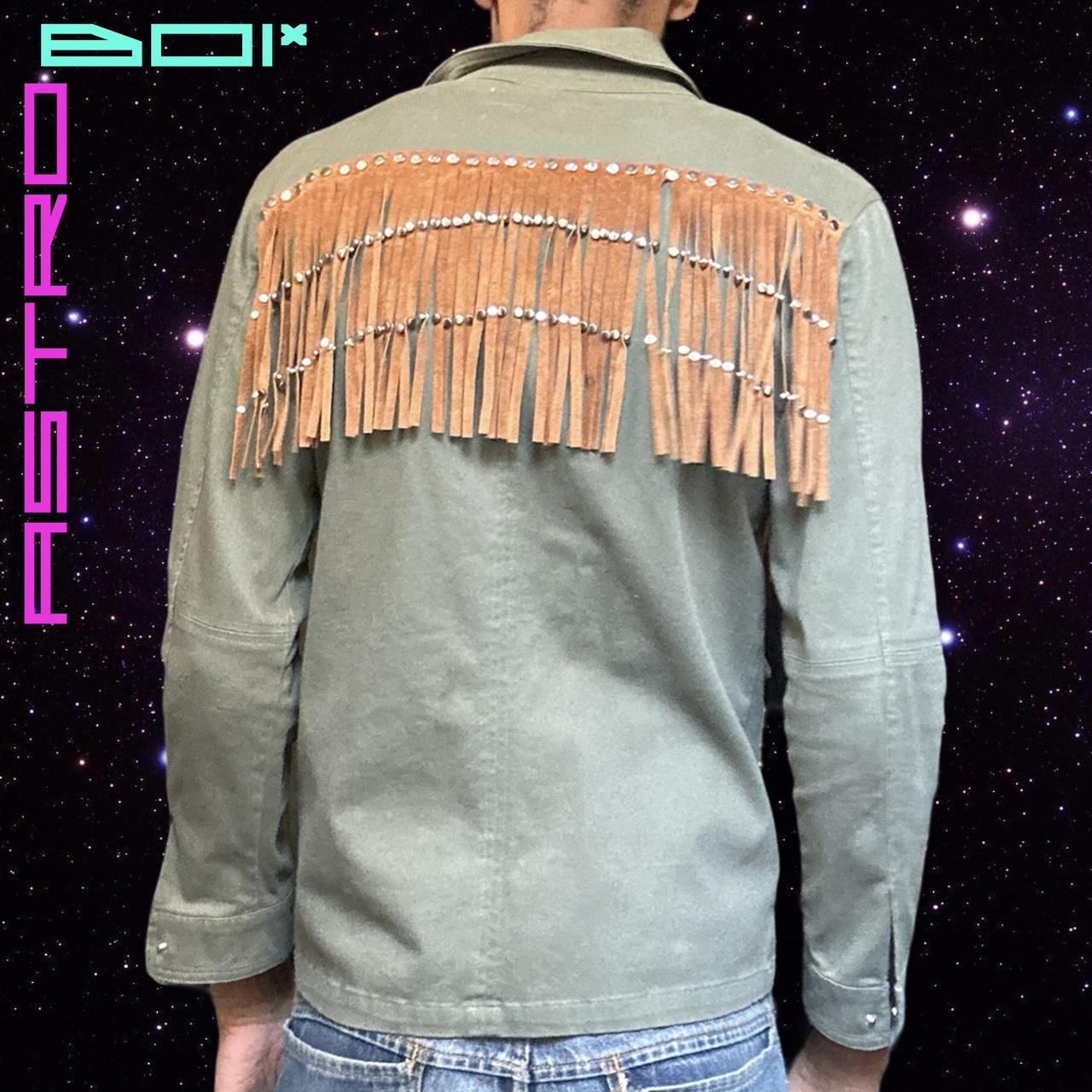 VINTAGED STUDDED FRINGE WESTERN GREEN SHIRT _ SMALL