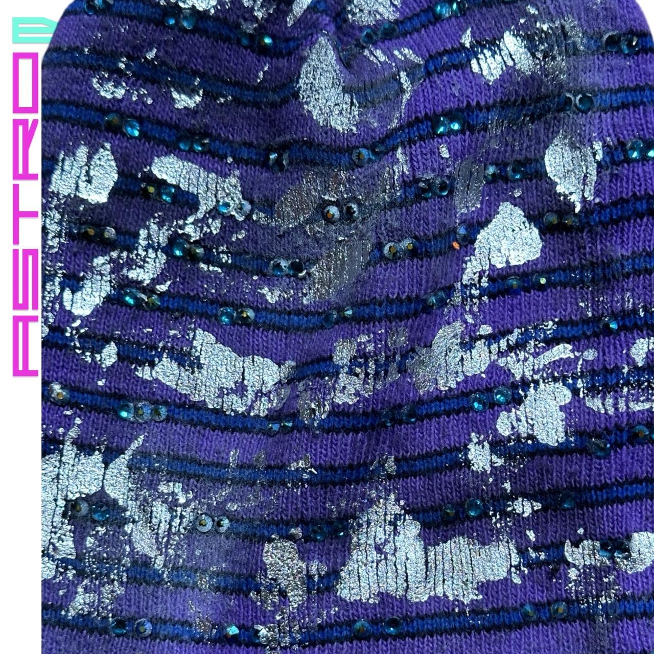 ASTROBOI* JUPITER PURPLE/BLUE STRIPED BEANIE W/ RHINESTONES