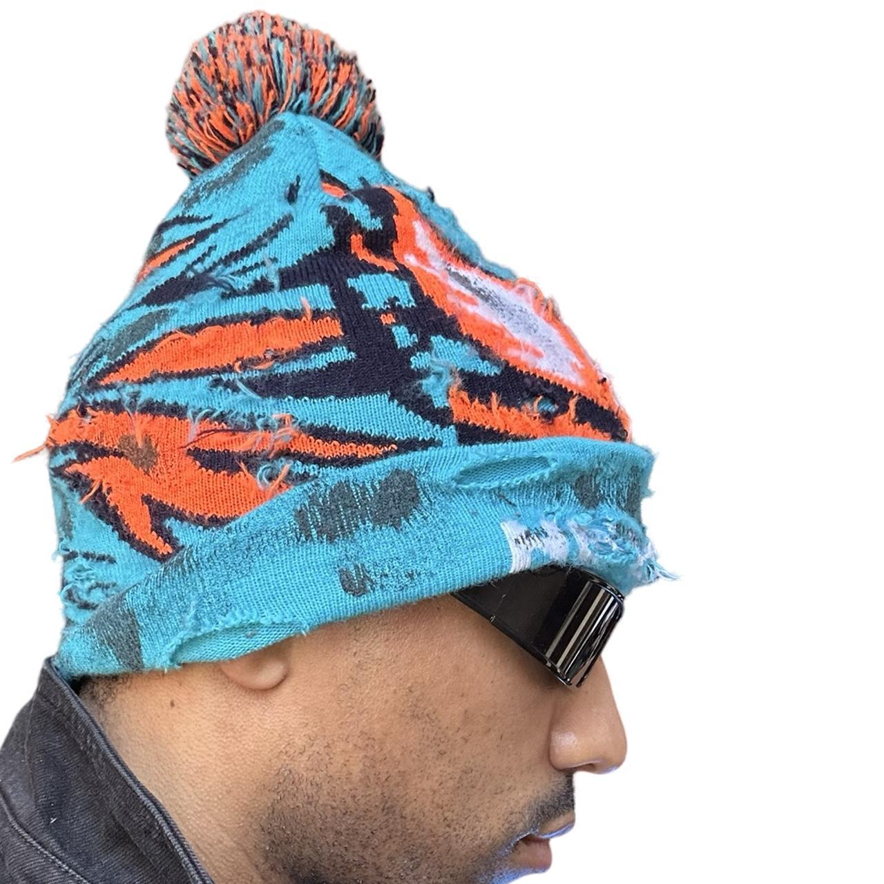 ASTROBOI* 'VOYAGER' Blue Distressed Painted Pom Pom Beanie , right