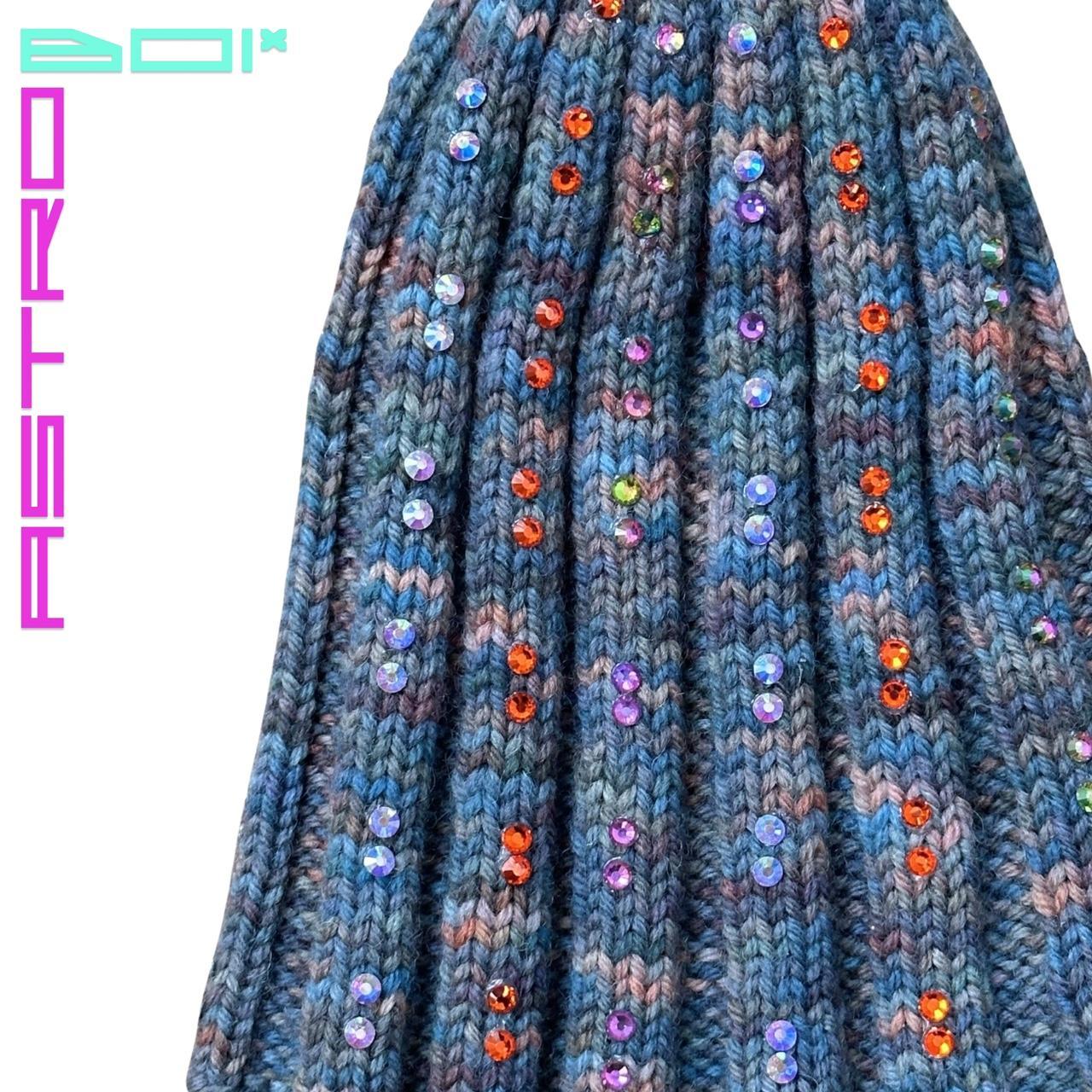 ASTROBOI* Olive Green Marbled Ribbed Beanie w/ Rhinestones