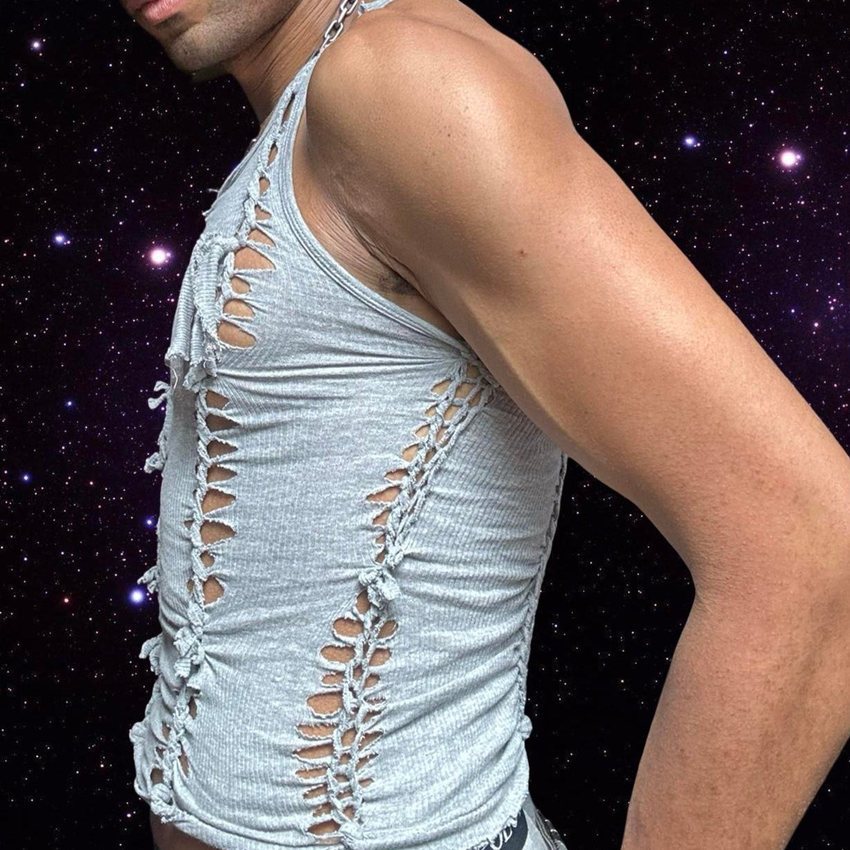 ASTROBOI* 'Concrete' Gray Twist Braided Tank Top - left 2