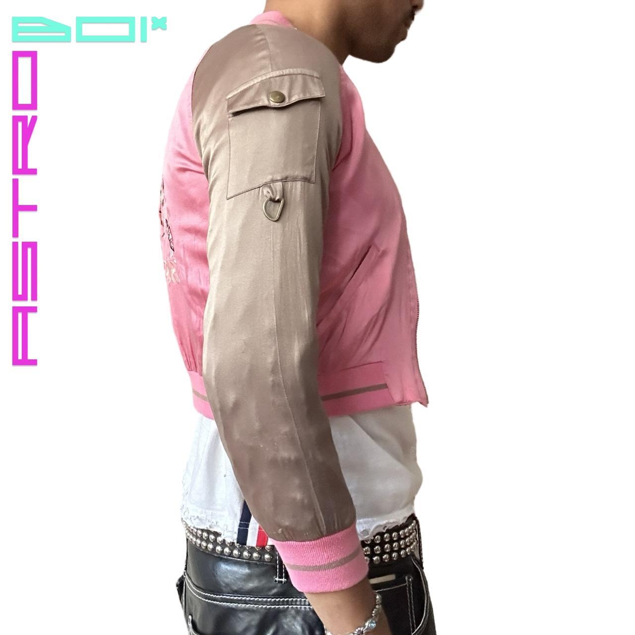VINTAGE Y2K BEBE SPORT TAN AND PINK SILKY EMBROIDERED SOUVENIR JACKET_ SMALL