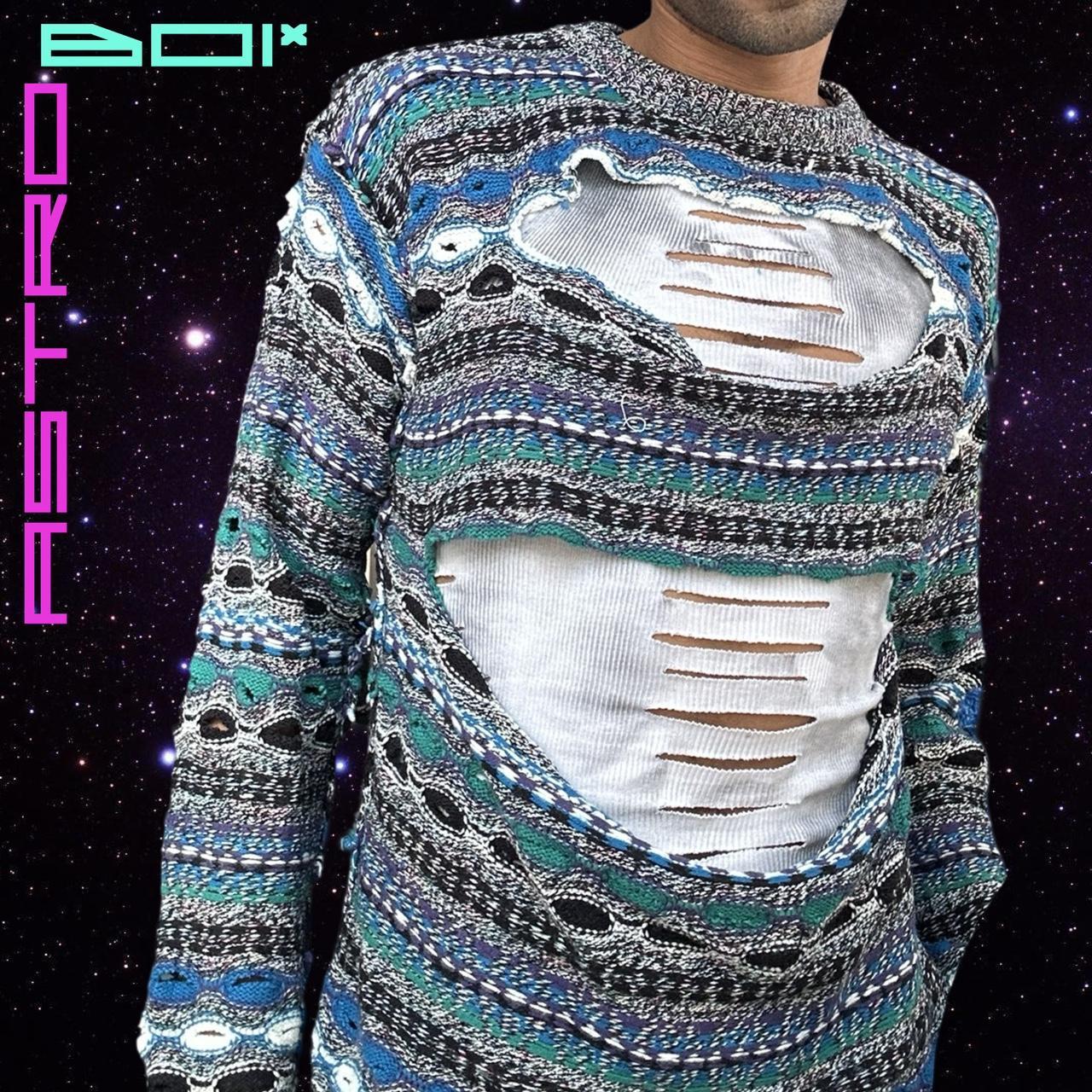 ASTROBOI* Black Cut Out Wavy Knit Coogi Patterned Sweater - Medium
