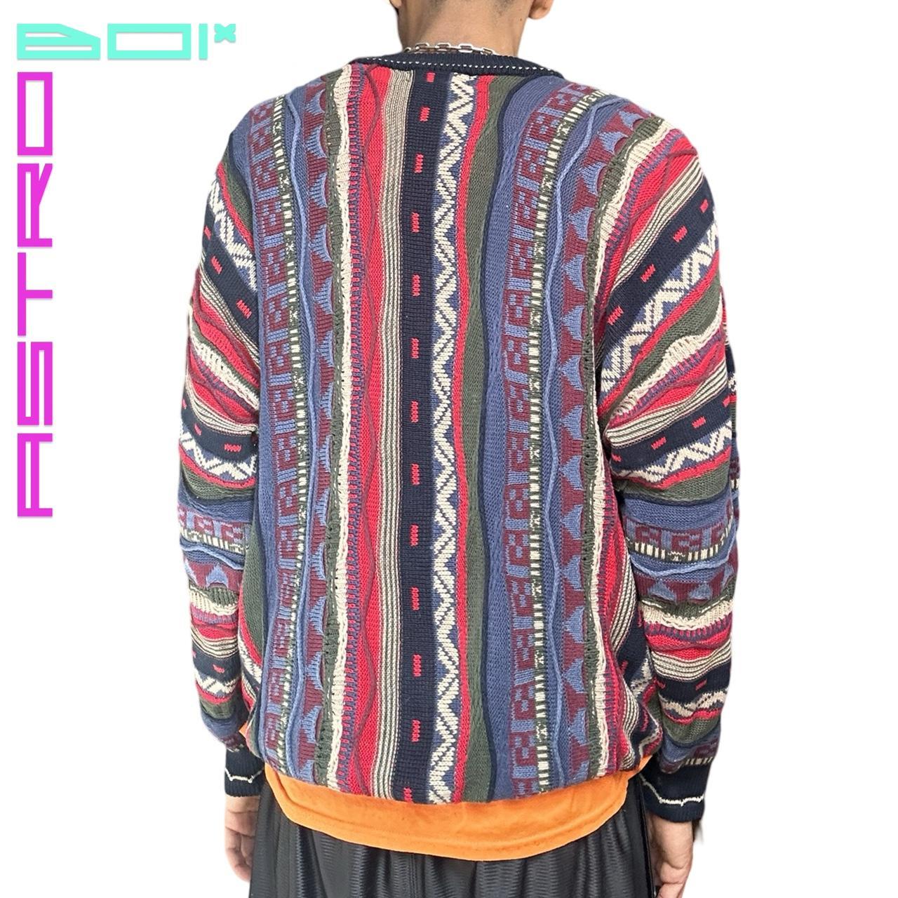 Vintage Cotton Traders Men's Blue/Red Eclectic Coogi Patterned Sweater - Large