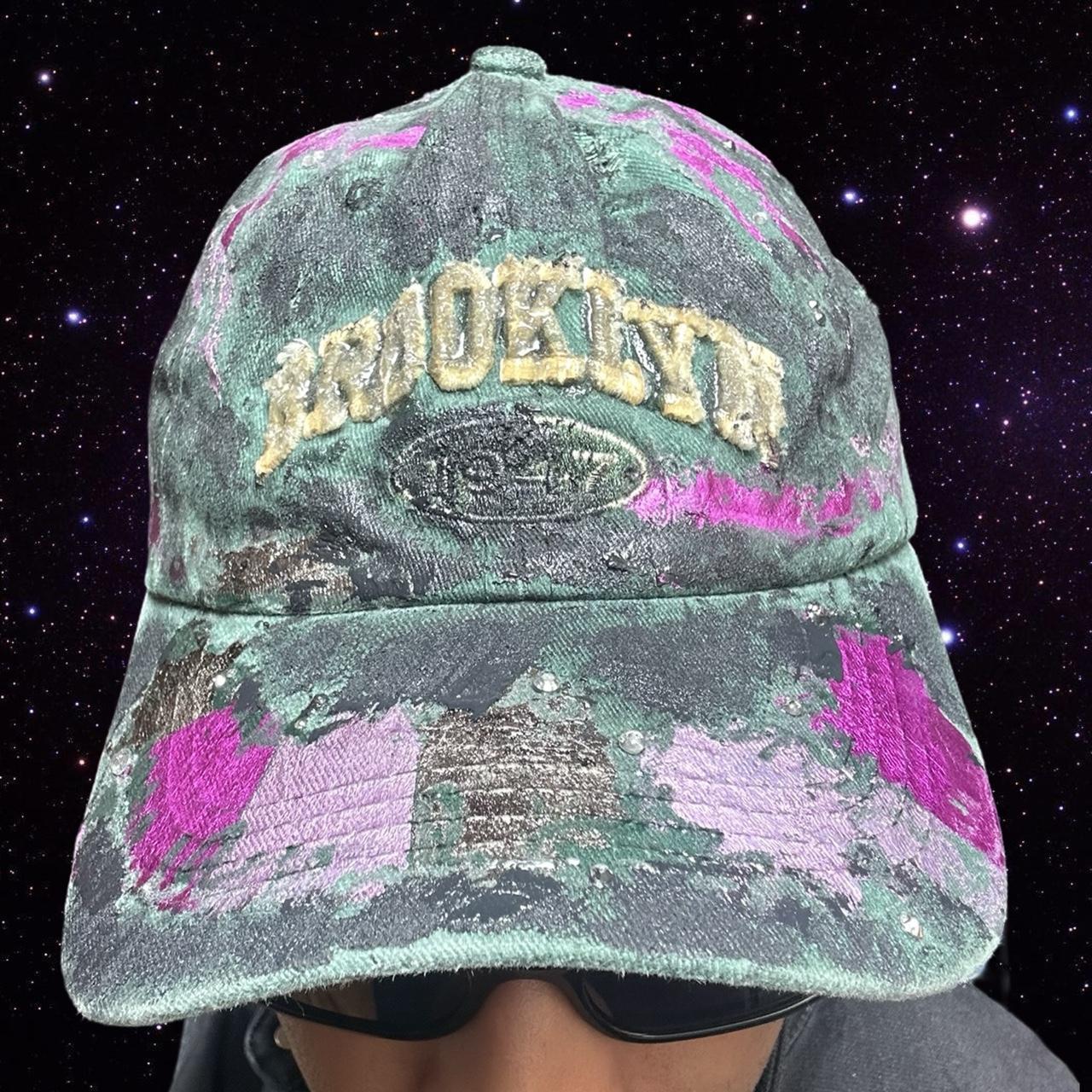 ASTROBOI* 'Paint Slab' Green/Black Distressed Resin Dad Hat - close up 2