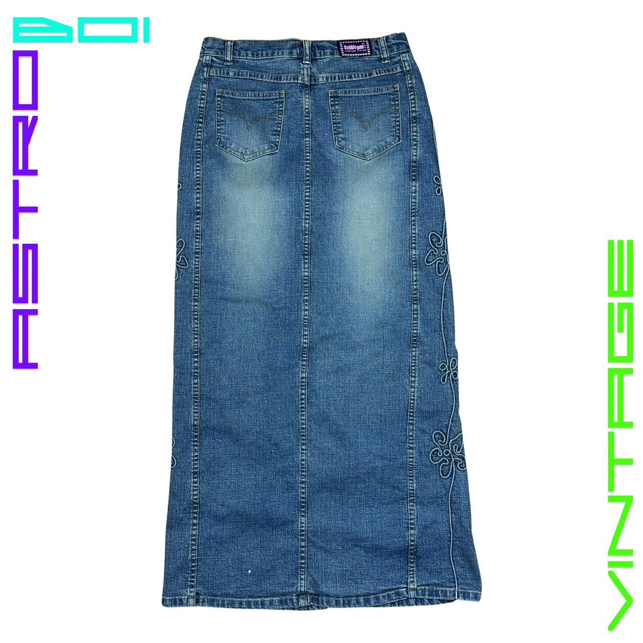 VINTAGE BUBBLE GUM FADED Y2K DENIM MAXI SKIRT