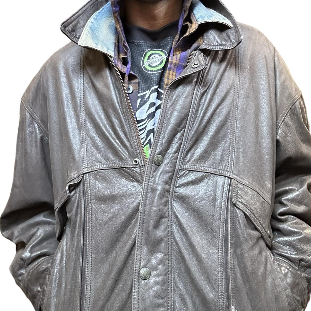 Vintage Canton Ridge Retro Brown Leather Bomber Jacket , front close up