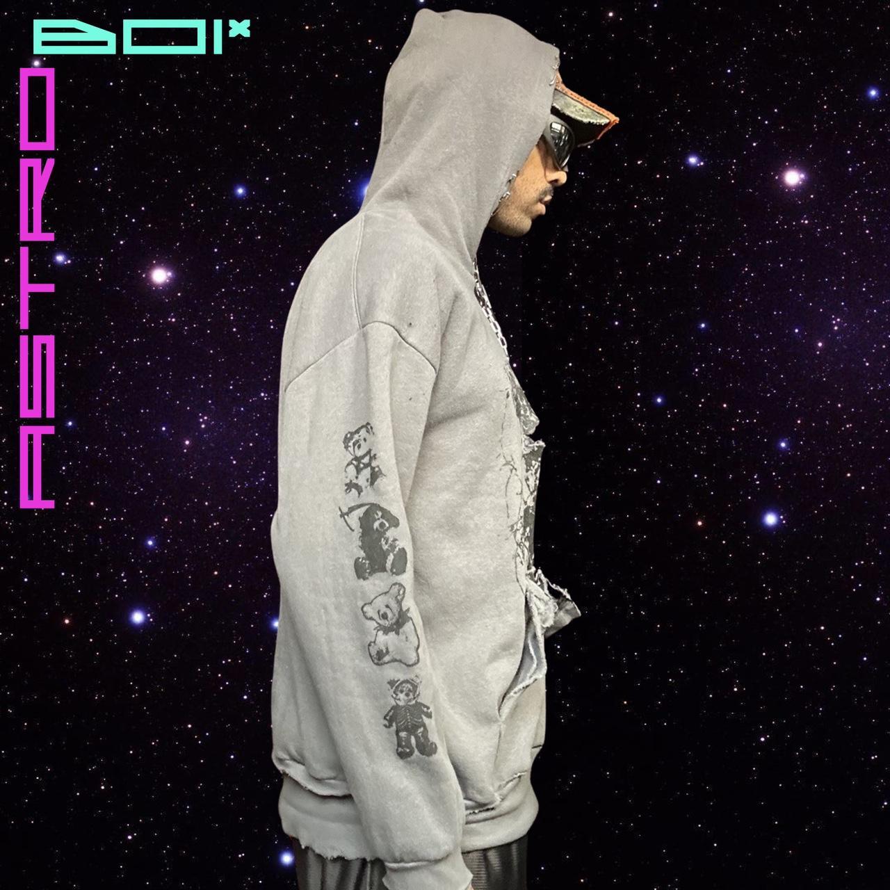 ASTROBOI* Custom Psycho Teddy Barbed Wire Grey Grunge Hoodie - XL