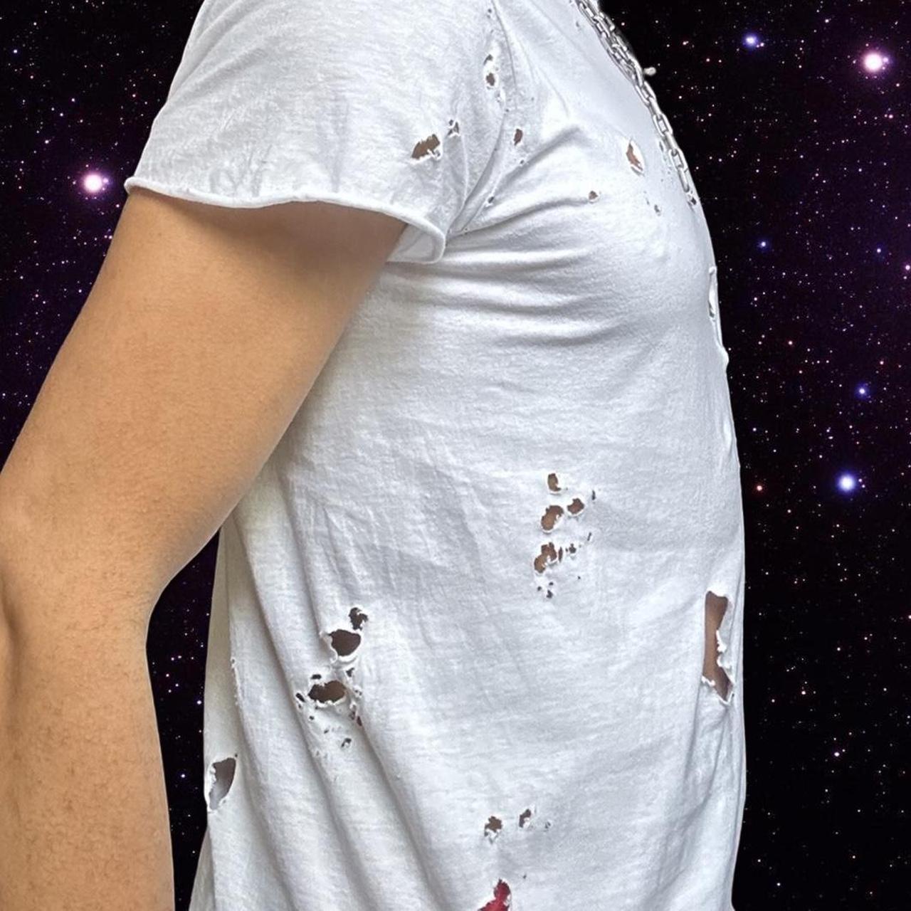 ASTROBOI* x Gildan Perfect White Ripped Grunge T-shirt - right detail