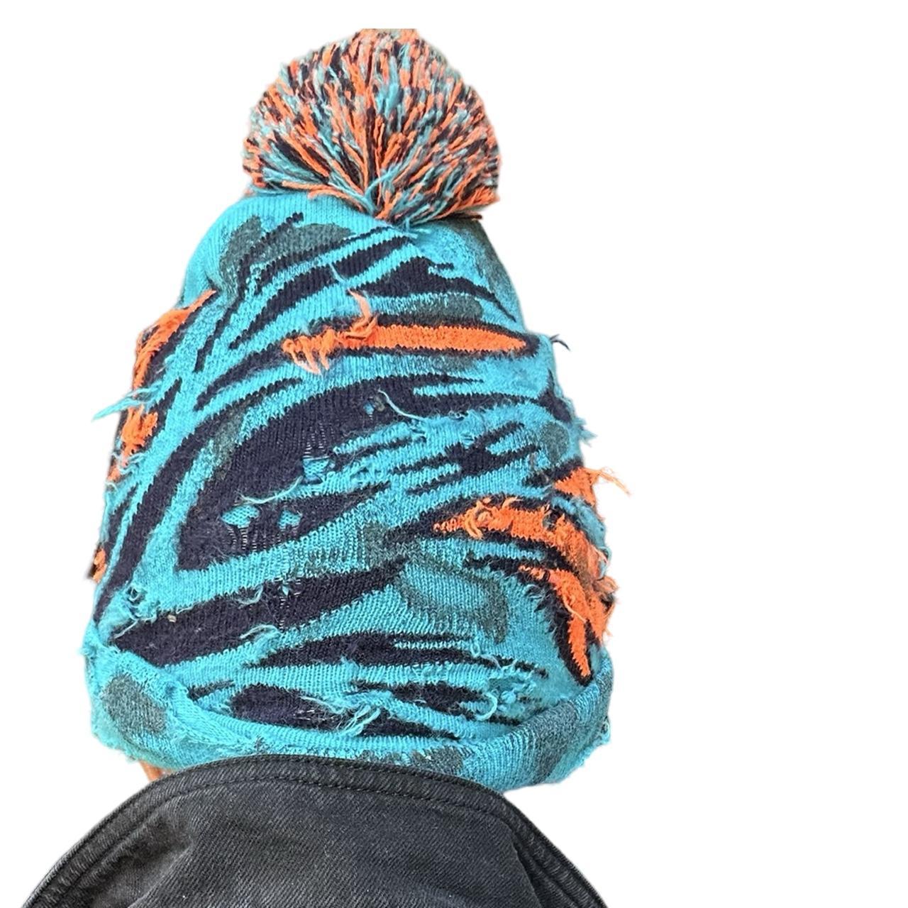 ASTROBOI* 'VOYAGER' Blue Distressed Painted Pom Pom Beanie , back