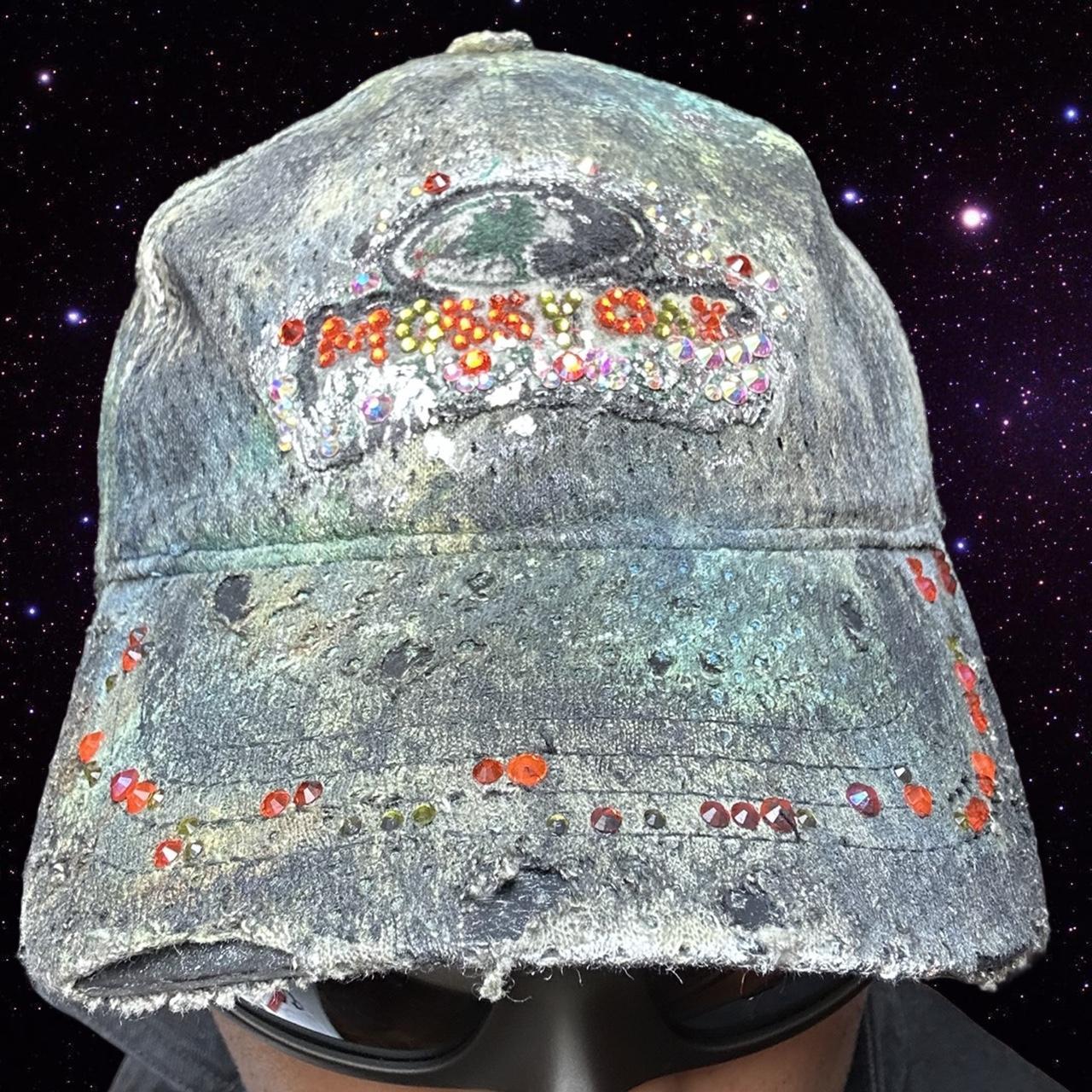 ASTROBOI* x Mossy Oak Green Rhinestone Mesh Hat - close up