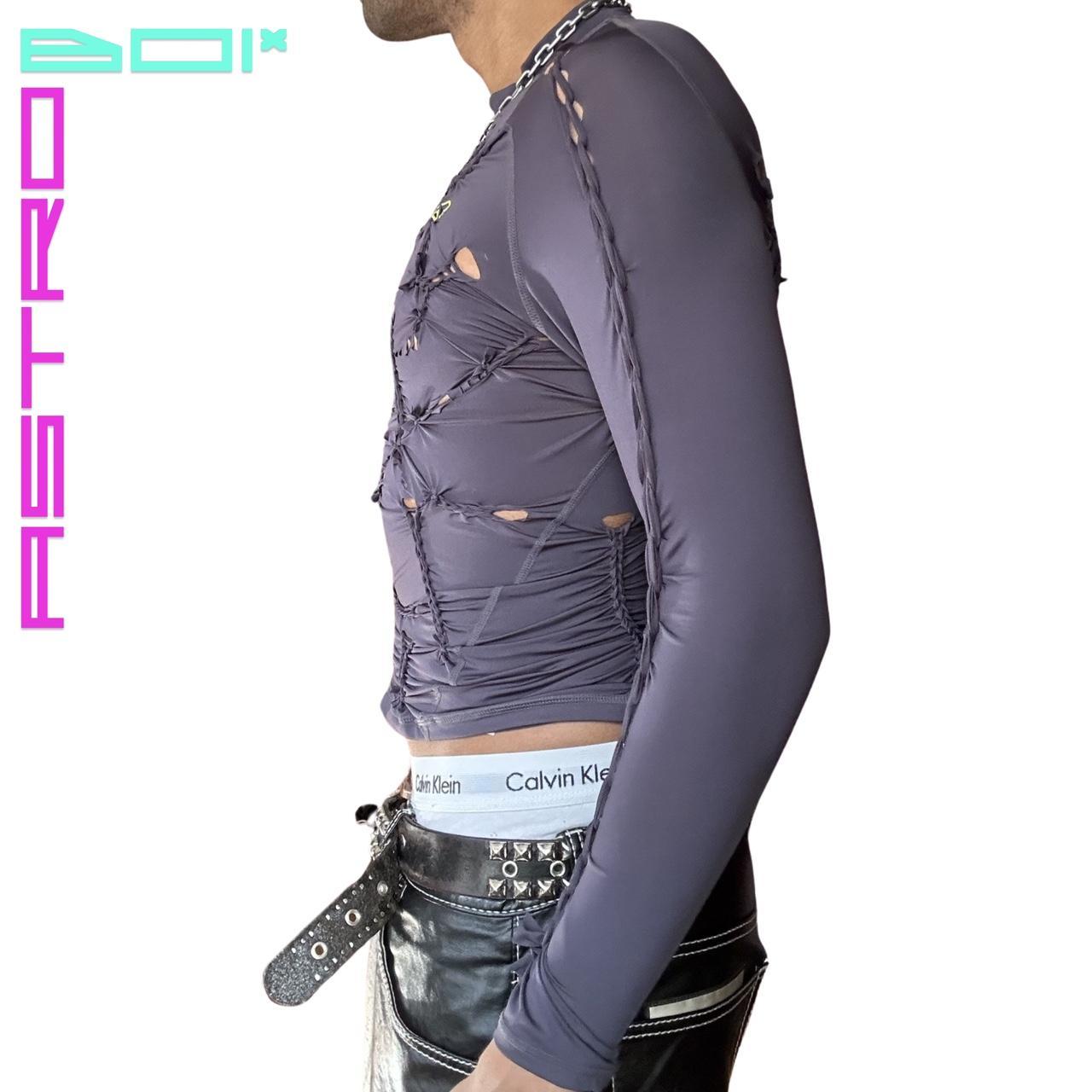 ASTROBOI* CUSTOMIZED GREY BRAIDED LYCRA MOCK NECK TOP
