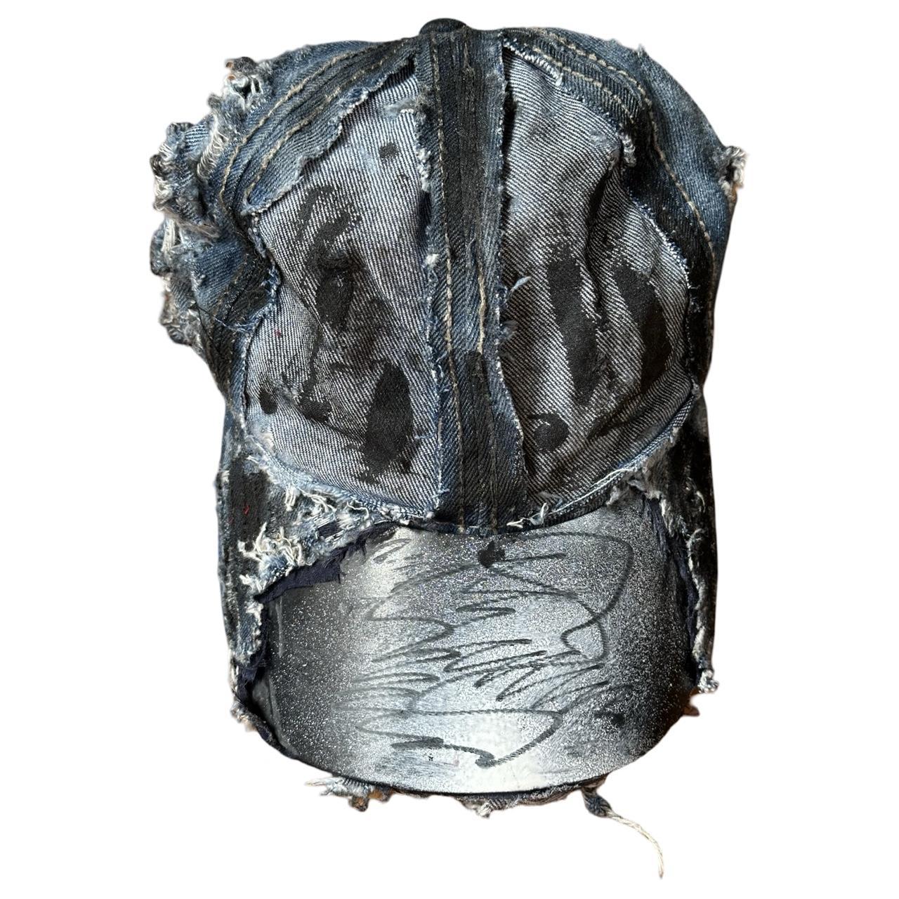 ASTROBOI* 'Denim Punk' Blue Distressed Hat, front flat