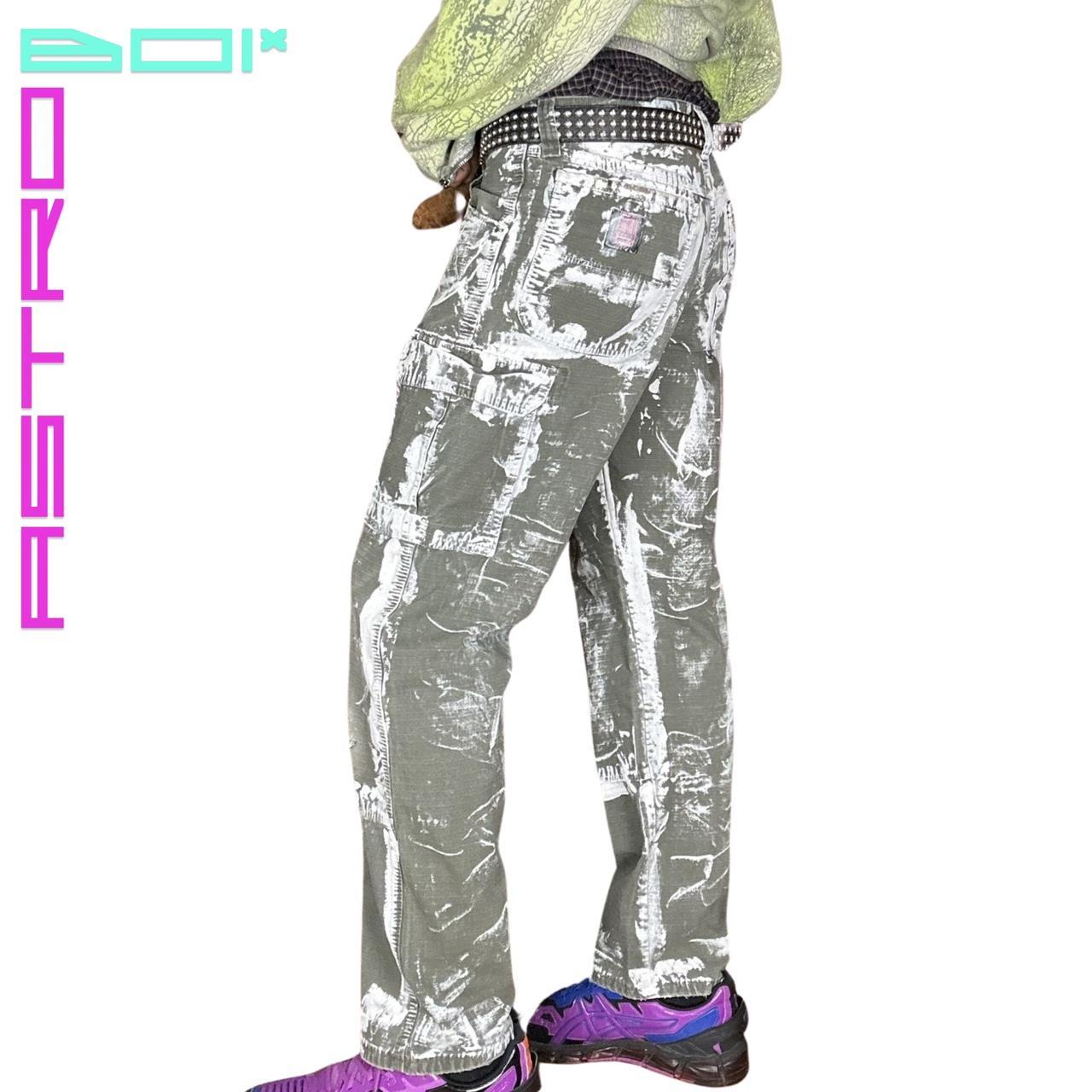 ASTROBOI* RIPSTOP GREEN PAINTED CARPENTERS PANTS_ 33x34