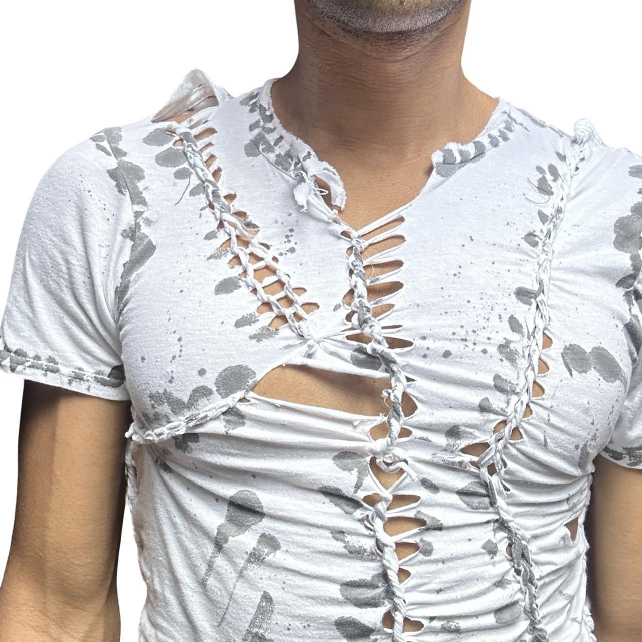 ASTROBOI* x Gildan '1001' White Braided Twist T-shirt - front detail