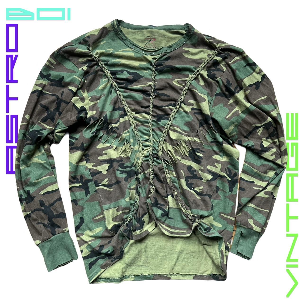 ASTROBOI* Green Camo Braided Rhinestone T-shirt - XL