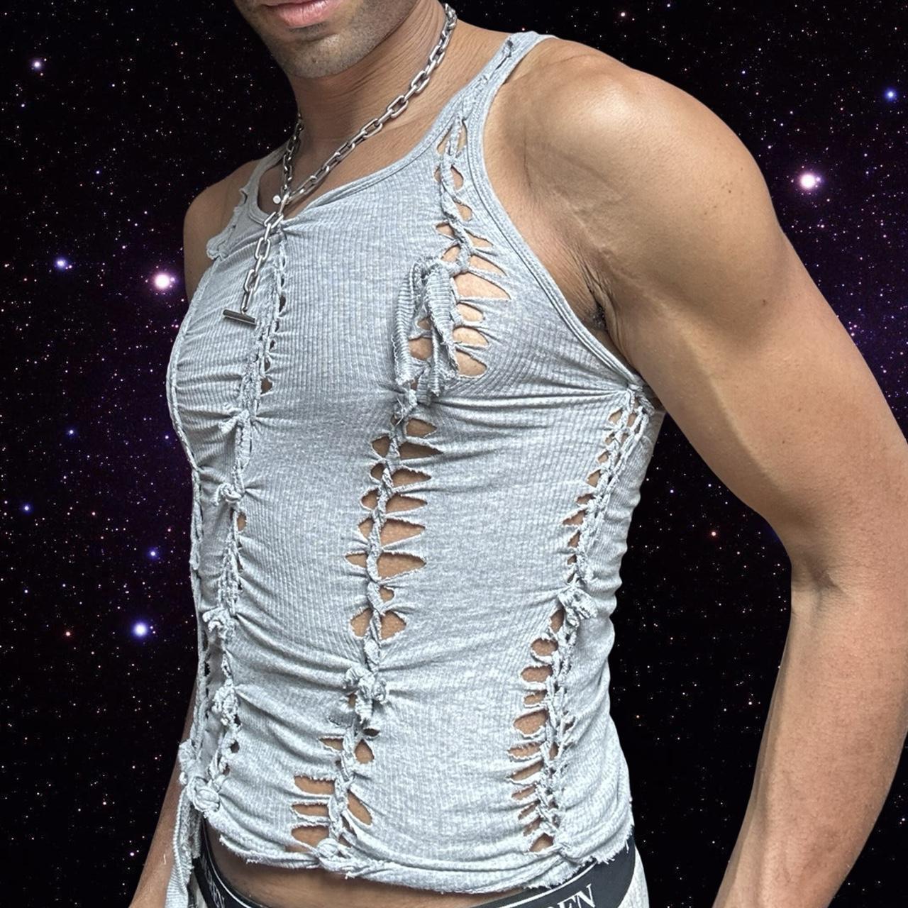 ASTROBOI* 'Concrete' Gray Twist Braided Tank Top - front left