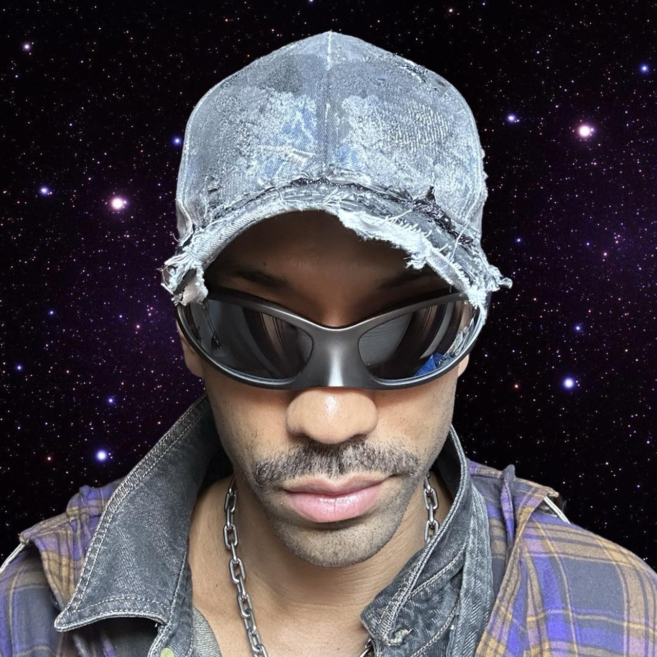 ASTROBOI 'Y's' Trompe L'oeil Denim Print Resin Hat, front far