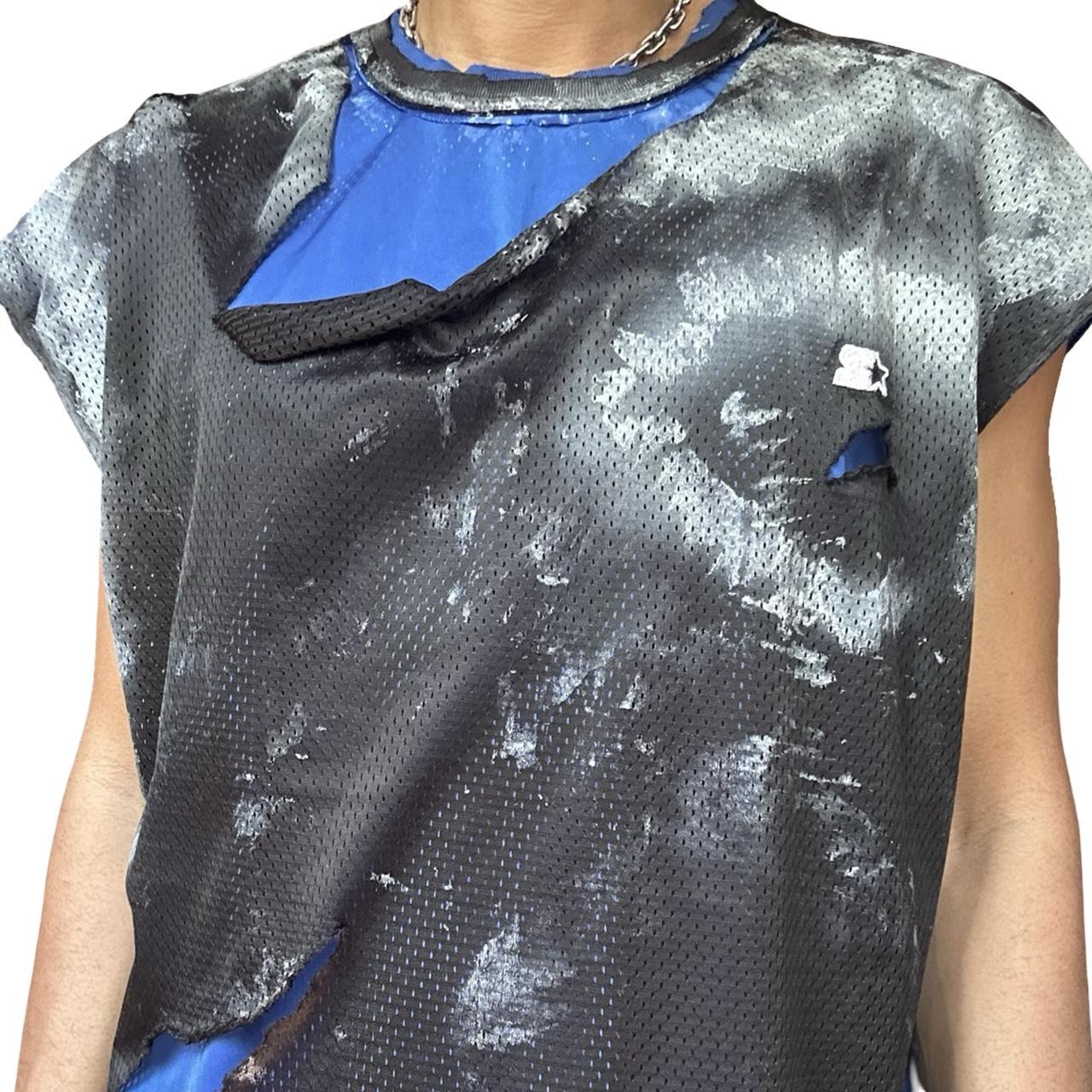 Starter Black & Blue Ripped Mesh Tank Top - close up