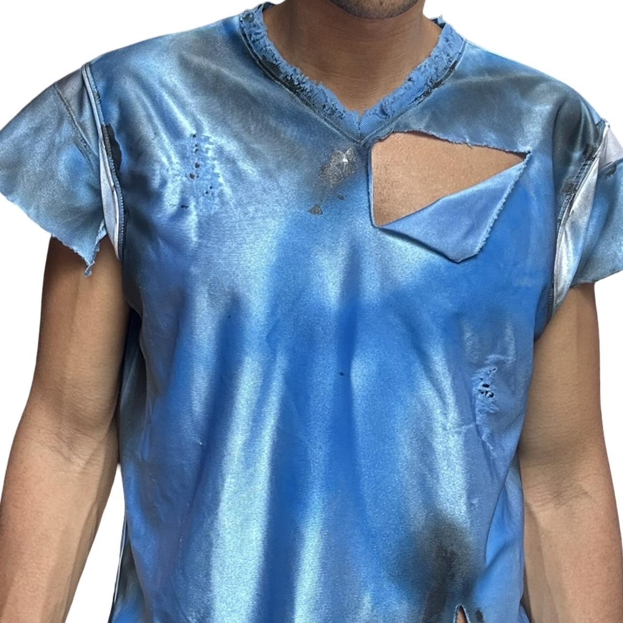 ASTROBOI* V-neck Deconstructed Blue Painted T-shirt Jersey – front detail