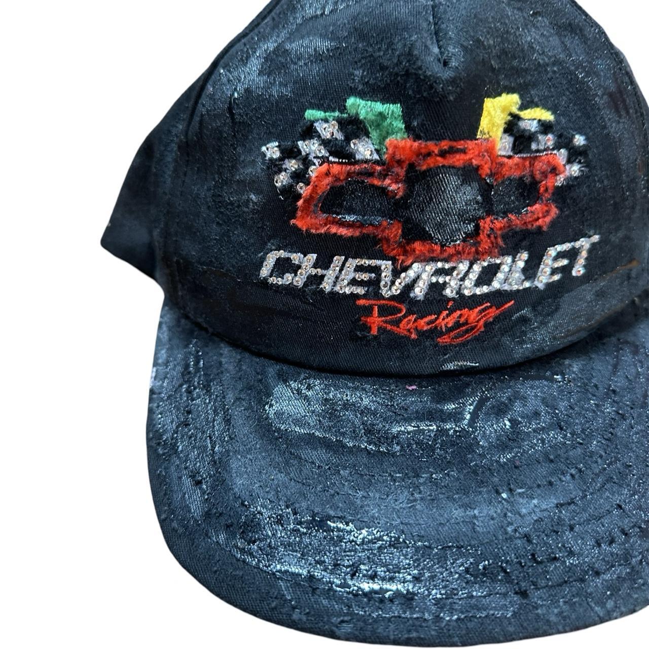 ASTROBOI* x Chevrolet Rhinestone Black Racing Cap - front close up