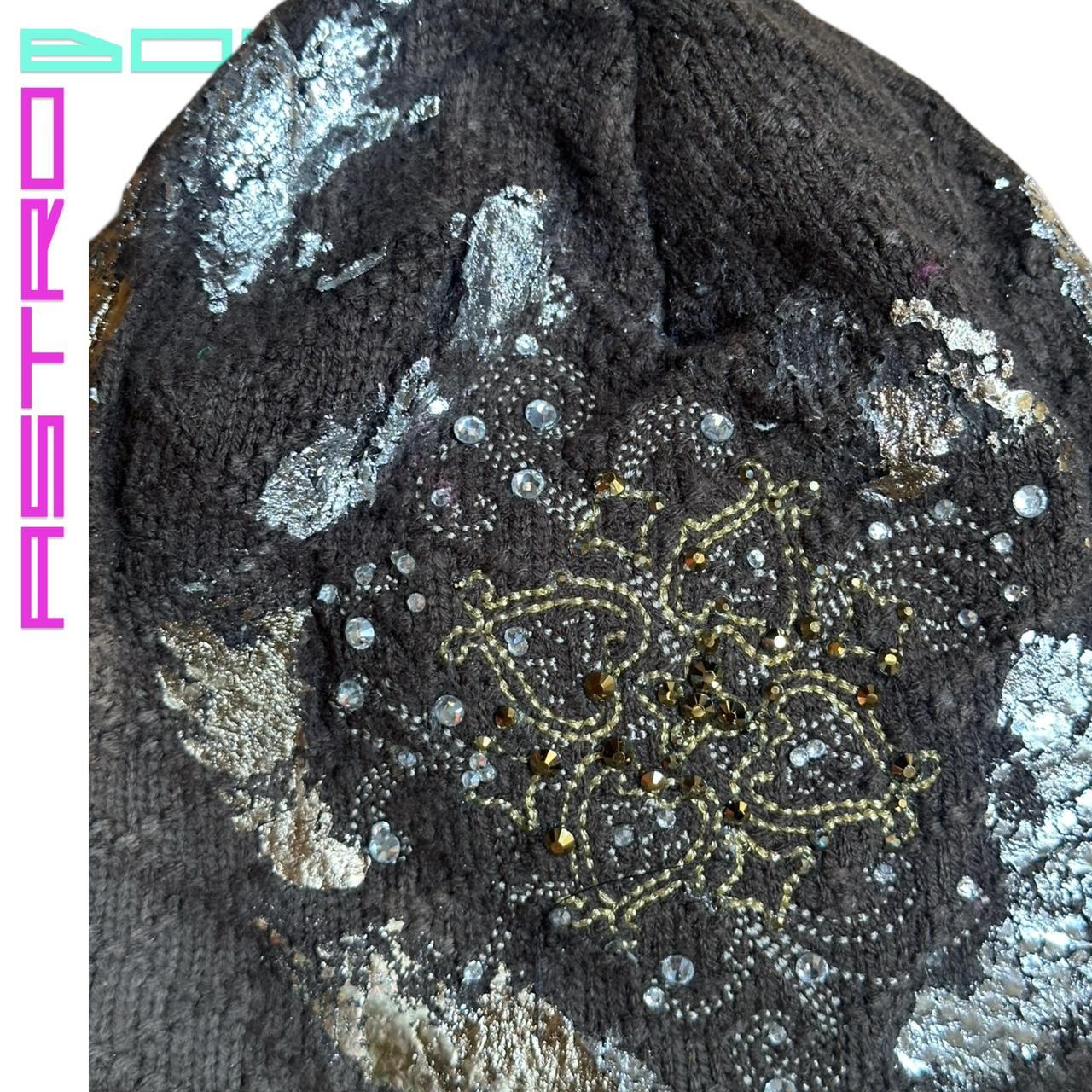 ASTROBOI* COLUMBIA SPORTSWEAR BROWN EMBROIDERED BEANIE WITH METALLIC PAINT AND RHINESTONES
