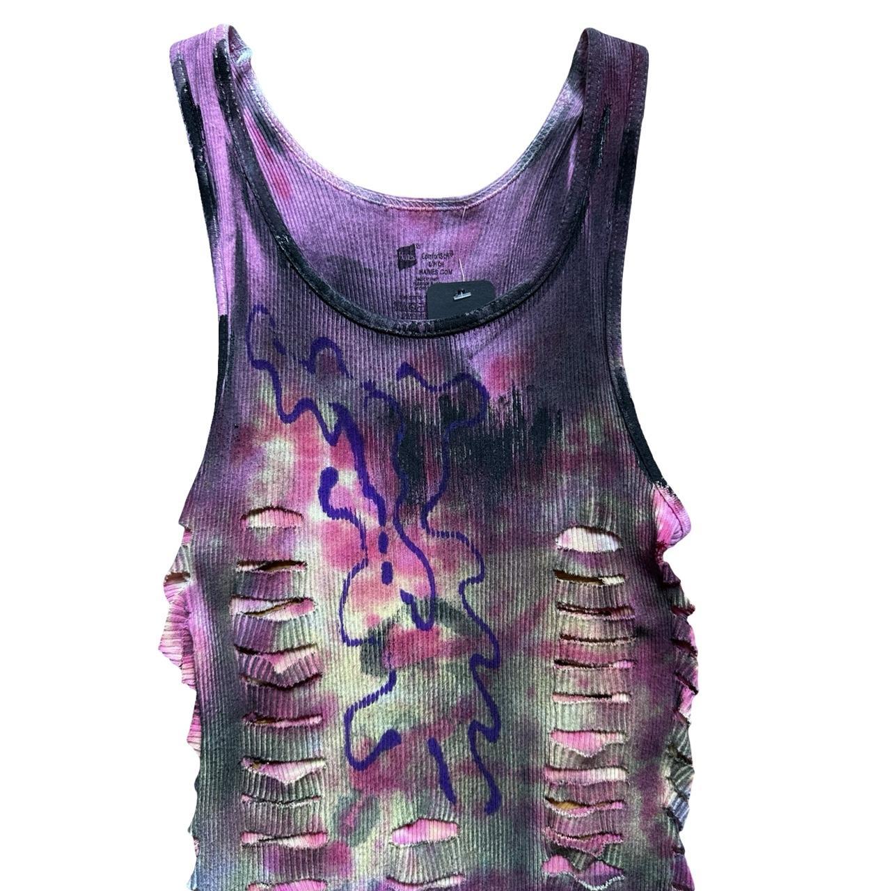 ASTROBOI* x Hanes 'Skies' Pink/Blue Tie Dye Print Tank Top - close up
