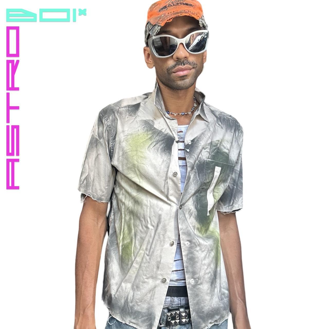 ASTROBOI* X UNIQLO TAN AIRBRUSHED BUTTON UP SHIRT_ SMALL