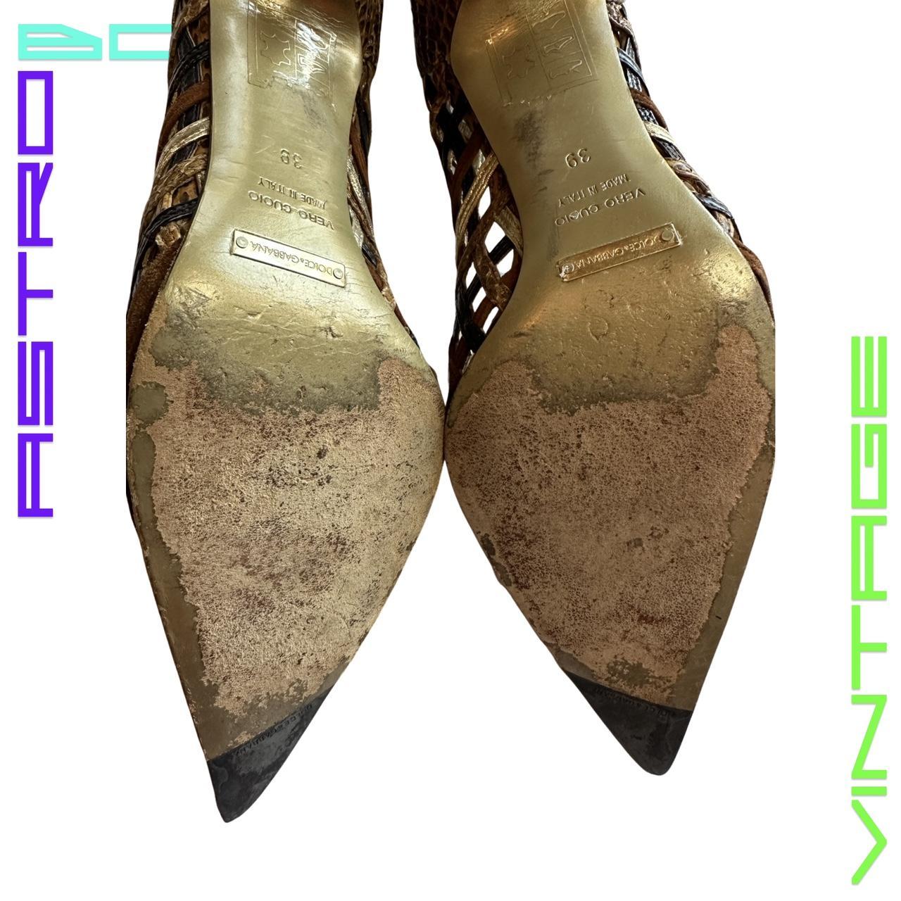 DOLCE & GABBANA WOVEN POINTED TOE HEELS_ GOLD_ 39
