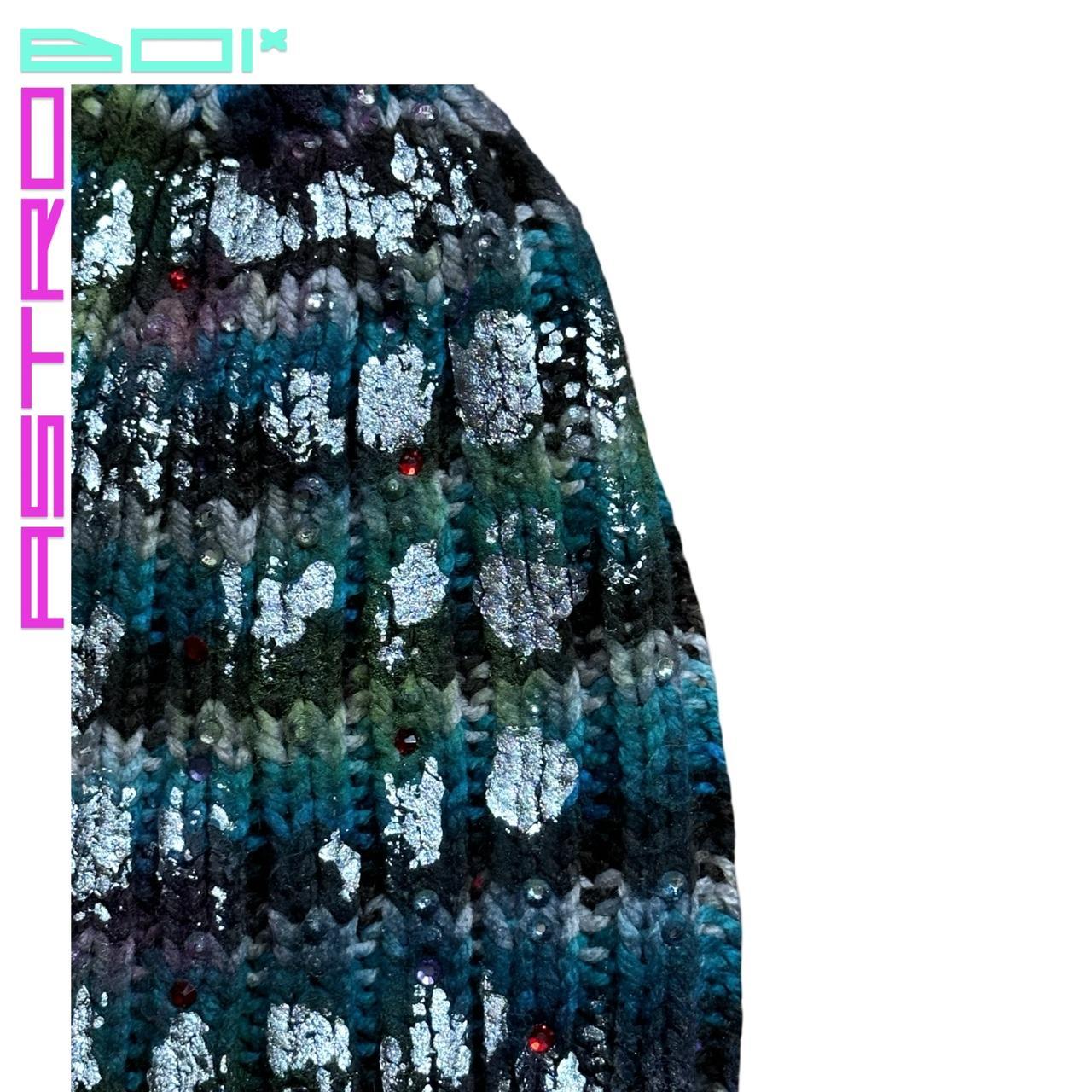 ASTROBOI* RADIOACTIVE ☢️ GREEN STRIPED KNIT RHINESTONE BEANIE