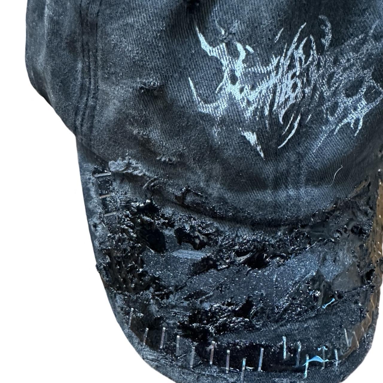 ASTROBOI* 'Stitched Up' Black Stapled Indie Black Resin Hat, front left details