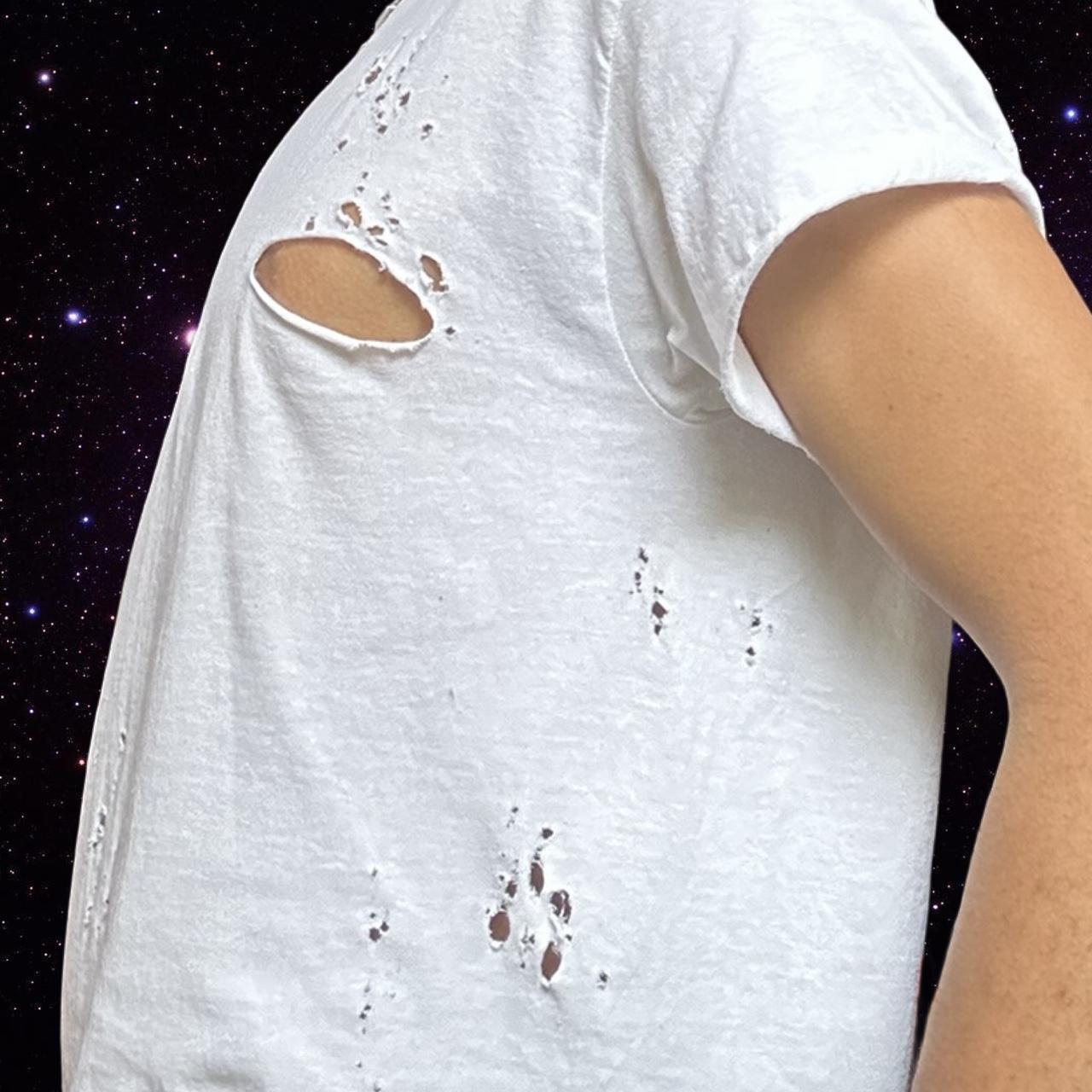 ASTROBOI* x Gildan Perfect White Ripped Grunge Heavyweight T-shirt - details left