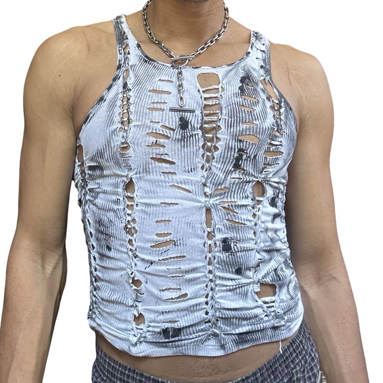 ASTROBOI* White & Black Braided Paint Twist Top - Small