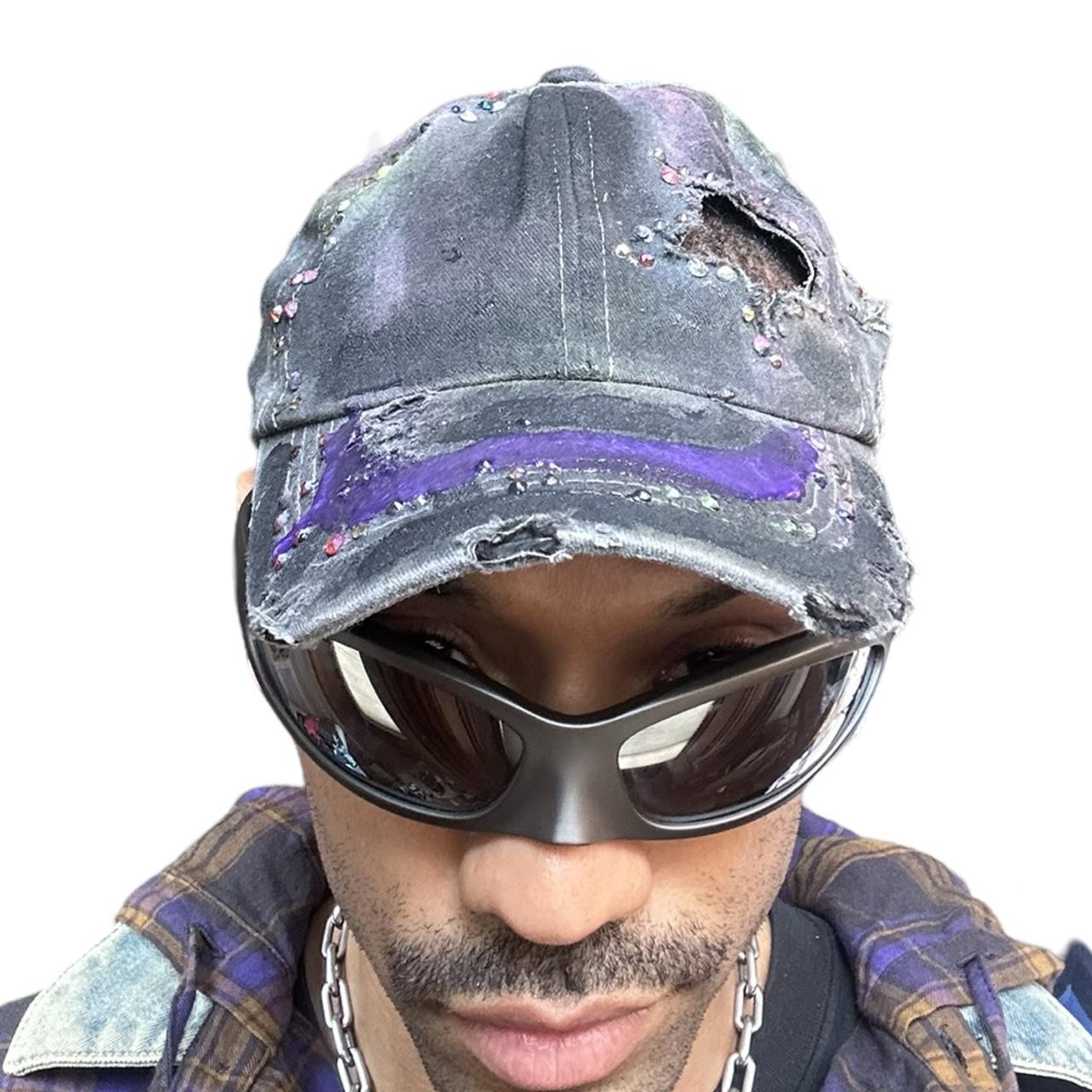 ASTROBOI* 'Shooting Stars' Black Rhinestone Resin Hat - flat front