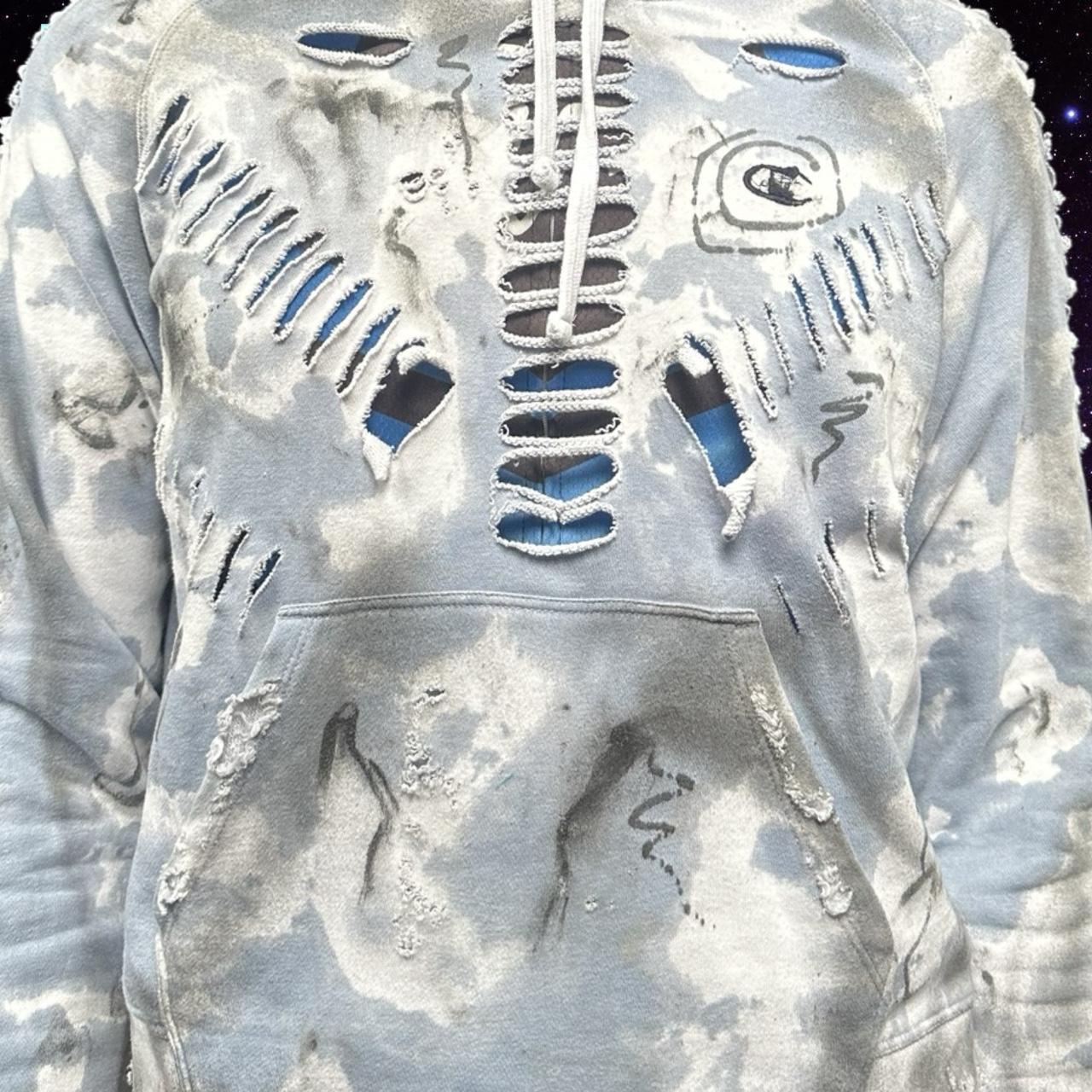 ASTROBOI* Champion 'Sky' Powder Blue / White Tie Dye Hoodie - XL