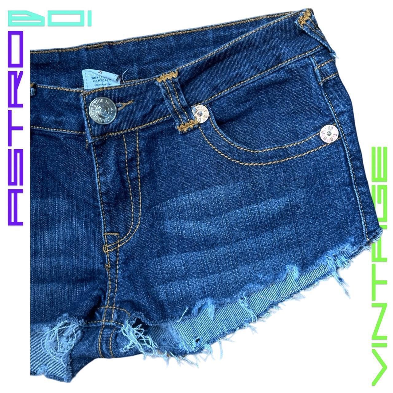 Vintage True Religion Y2K Blue Faded Denim Shorts - front flat lay