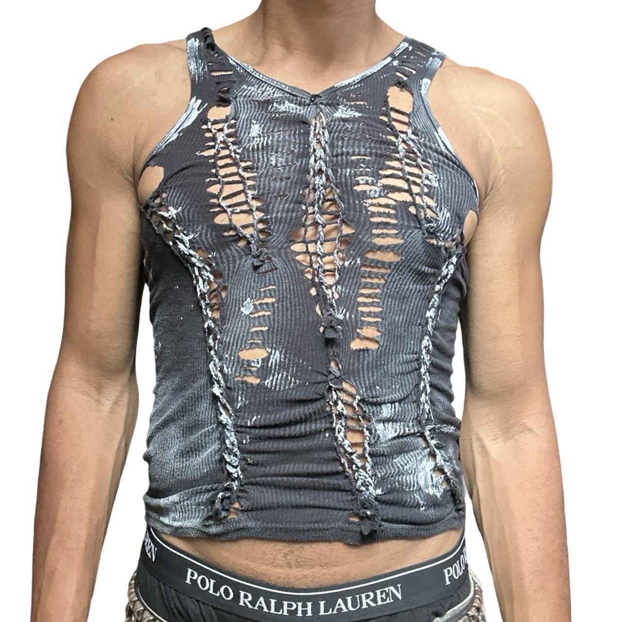 ASTROBOI* x Gildan 'White Out' Black & White Painted Twist Braided Tank Top - front 2
