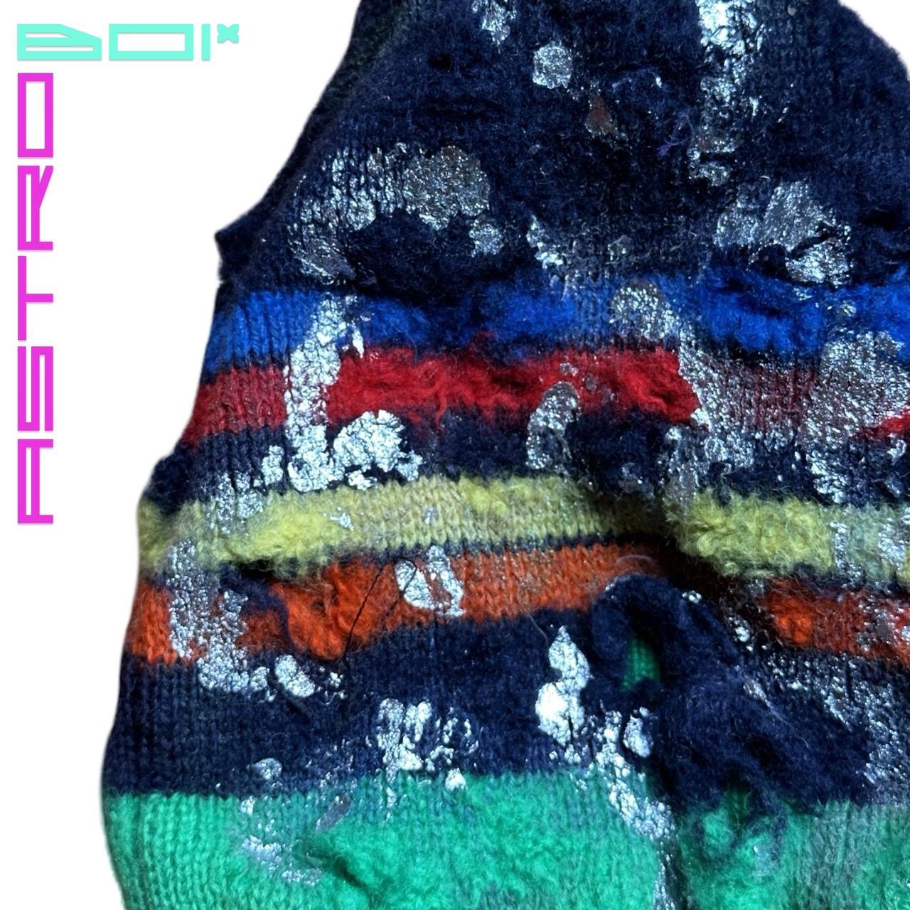 ASTROBOI* PRIMARY STRIPES BLUE METALLIC PAINT WOOL GRUNGE BEANIE