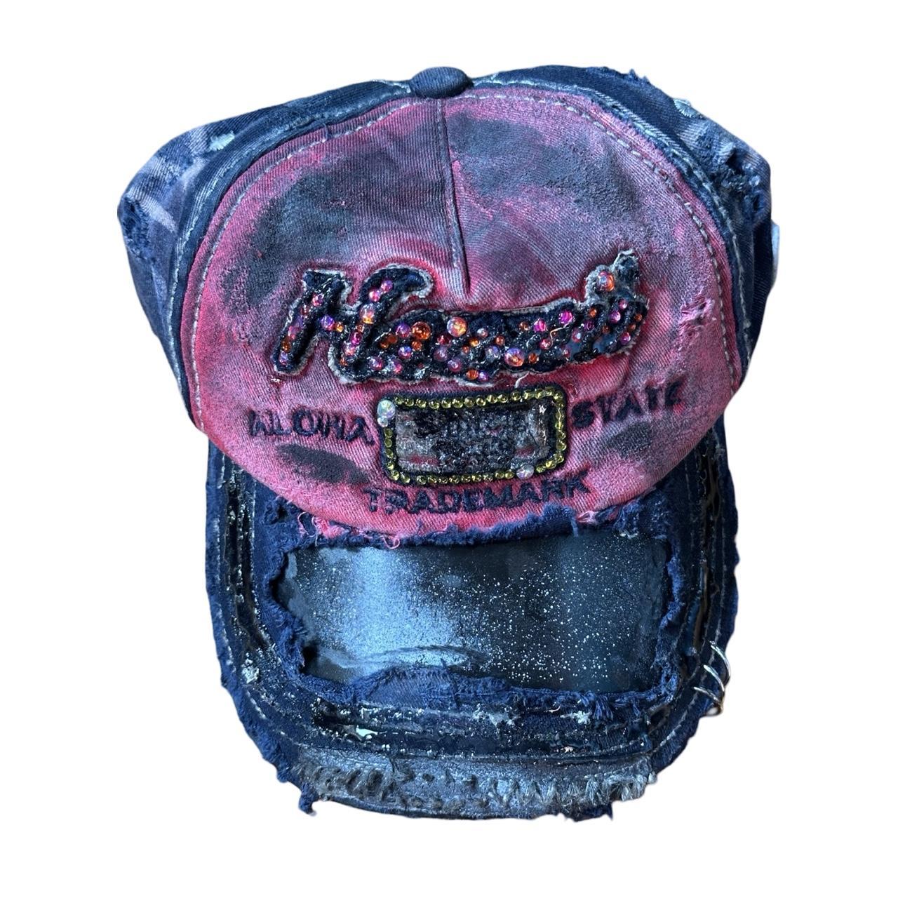 ASTROBOI* 'Hawaii' Y2K Red/Blue Rhinestone Hat , flat front