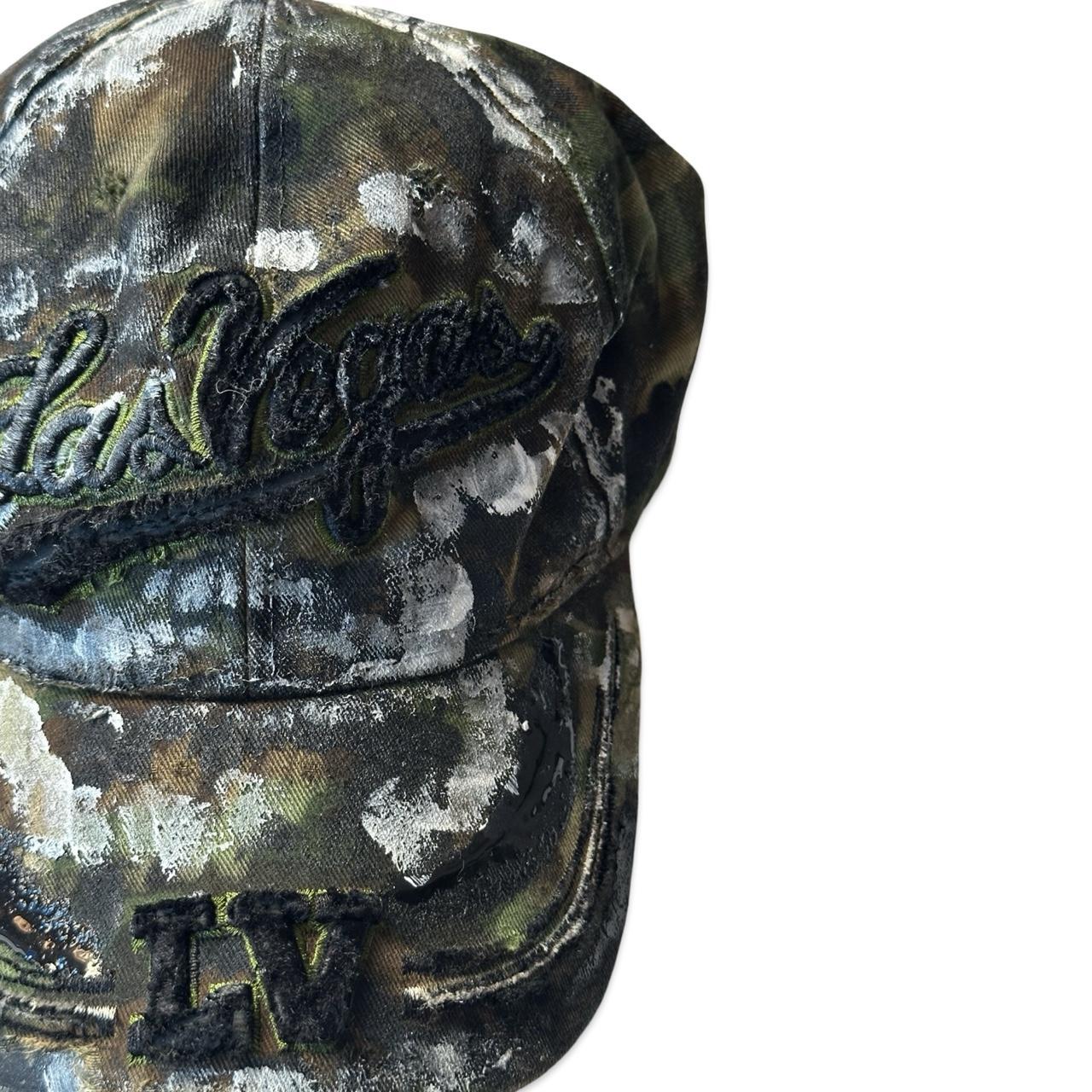 ASTROBOI* Las Vegas Green Distressed Camouflage Painted Hat - flat right